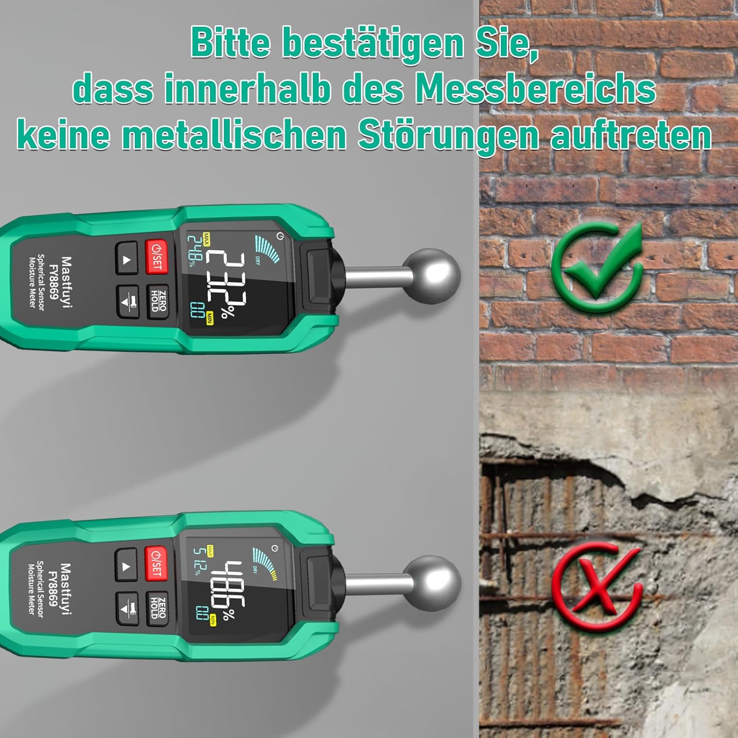 Feuchtigkeitsmesser, zerstörungsfreie Messung, Feuchtigkeitsmesser mit Farb-LCD und akustischem Alarm für Holz, Wand, Decke, Boden, Wohnmobil – Bild 5