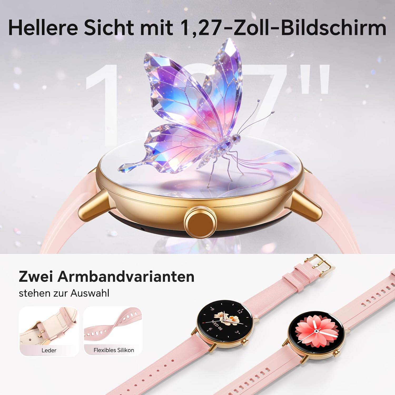 Gydom Runde Smartwatch für Damen, 1,27 Zoll, Smartwatch mit Telefonfunktion, Fitnessuhr mit SpO2, Herzfrequenz, Stress, Kalorien, Schlaf, Schrittzähler, 100+ Sportmodi, IP68, wasserdichte Sportuhr für iOS – Bild 2