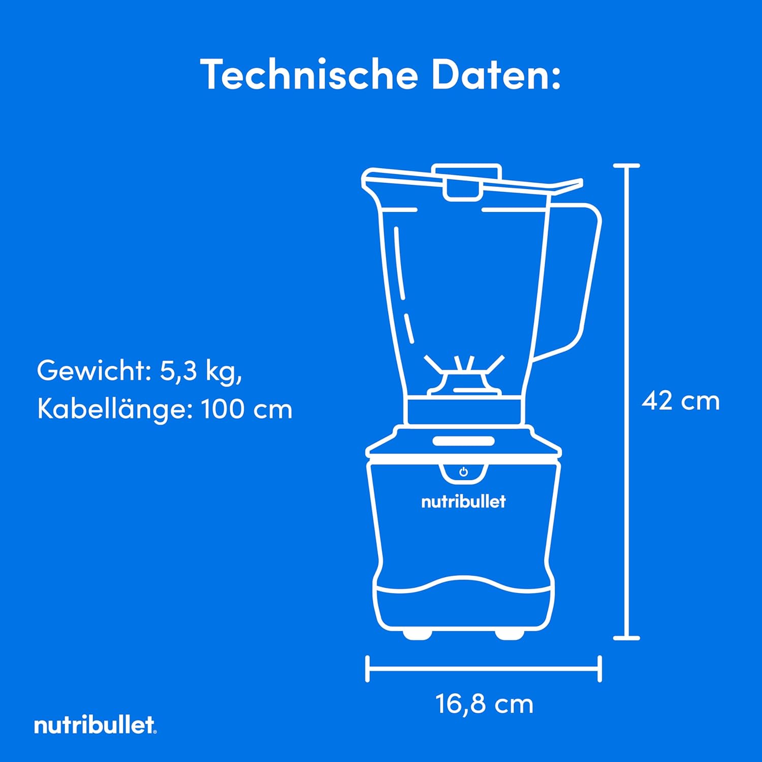 Nutribullet SmartSense Mixer Combo NBF550DG, Standmixer mit 5 Geschwindigkeiten und Pulsfunktion, 1,9 l Mixbehälter, 700 und 900 ml Becher mit Griff, automatischer Zyklus, To-Go-Deckel, 1500 W, Schwarz – Bild 12
