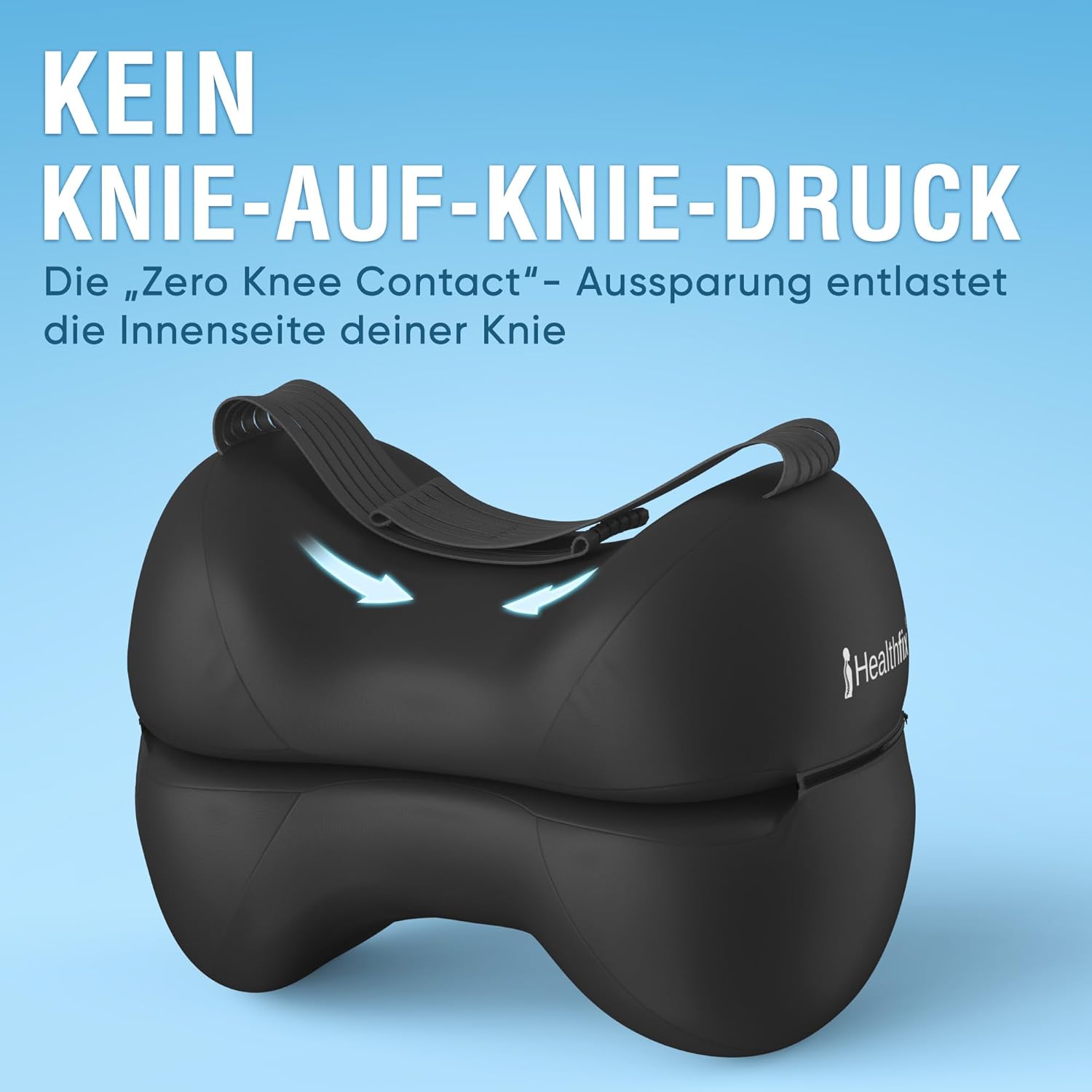 Healthfix Kniekissen für Seitenschläfer, orthopädisches Beinkissen zum Schlafen mit Gurt, 2 Stück, Memory-Schaum, kühlender, waschbarer Bezug (schwarz) – Bild 4