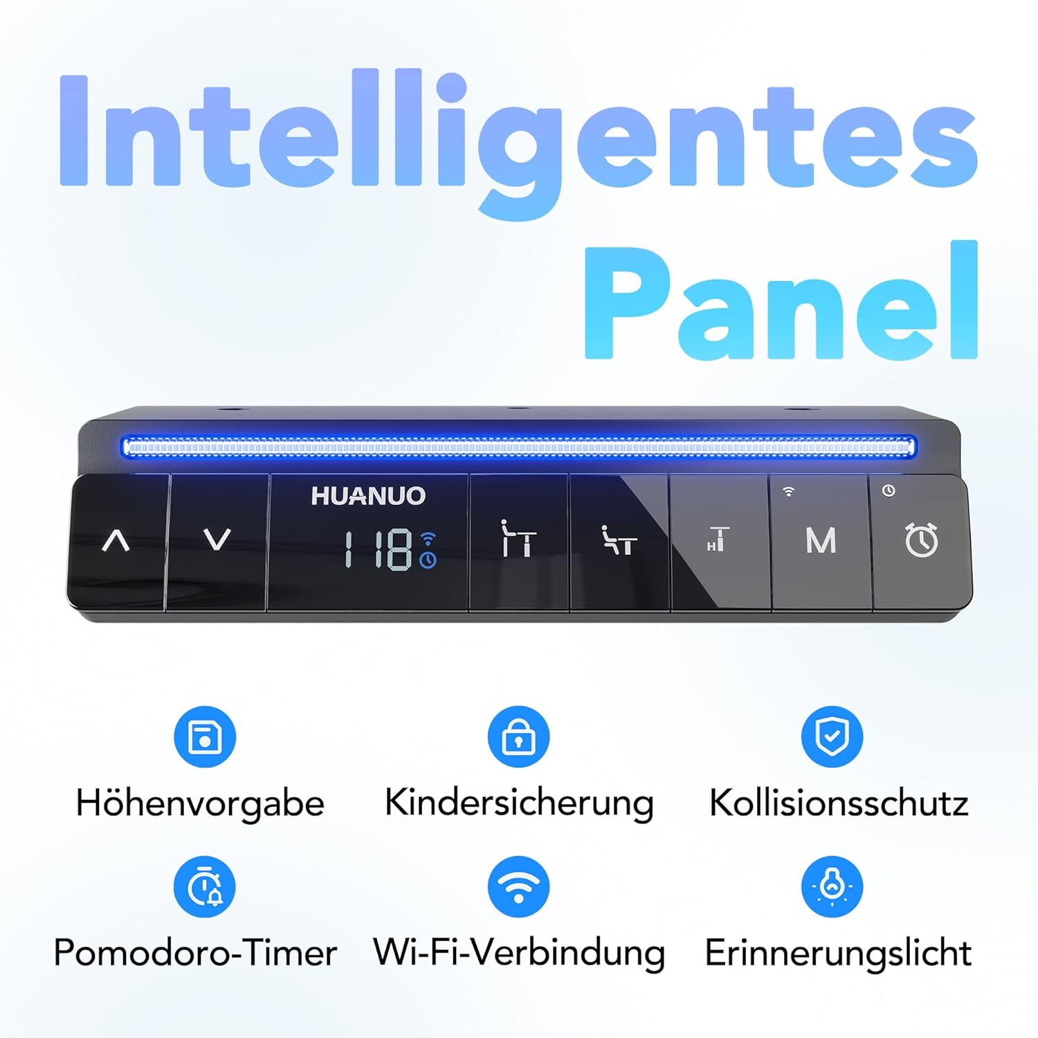 HUANUO AI-gesteuerter elektrischer Stehschreibtisch 120 x 60 cm mit Smart App, funktioniert mit Alexa & Google, höhenverstellbar, 6 Speicherstufen, Sitzerinnerung, ergonomisch – Bild 5