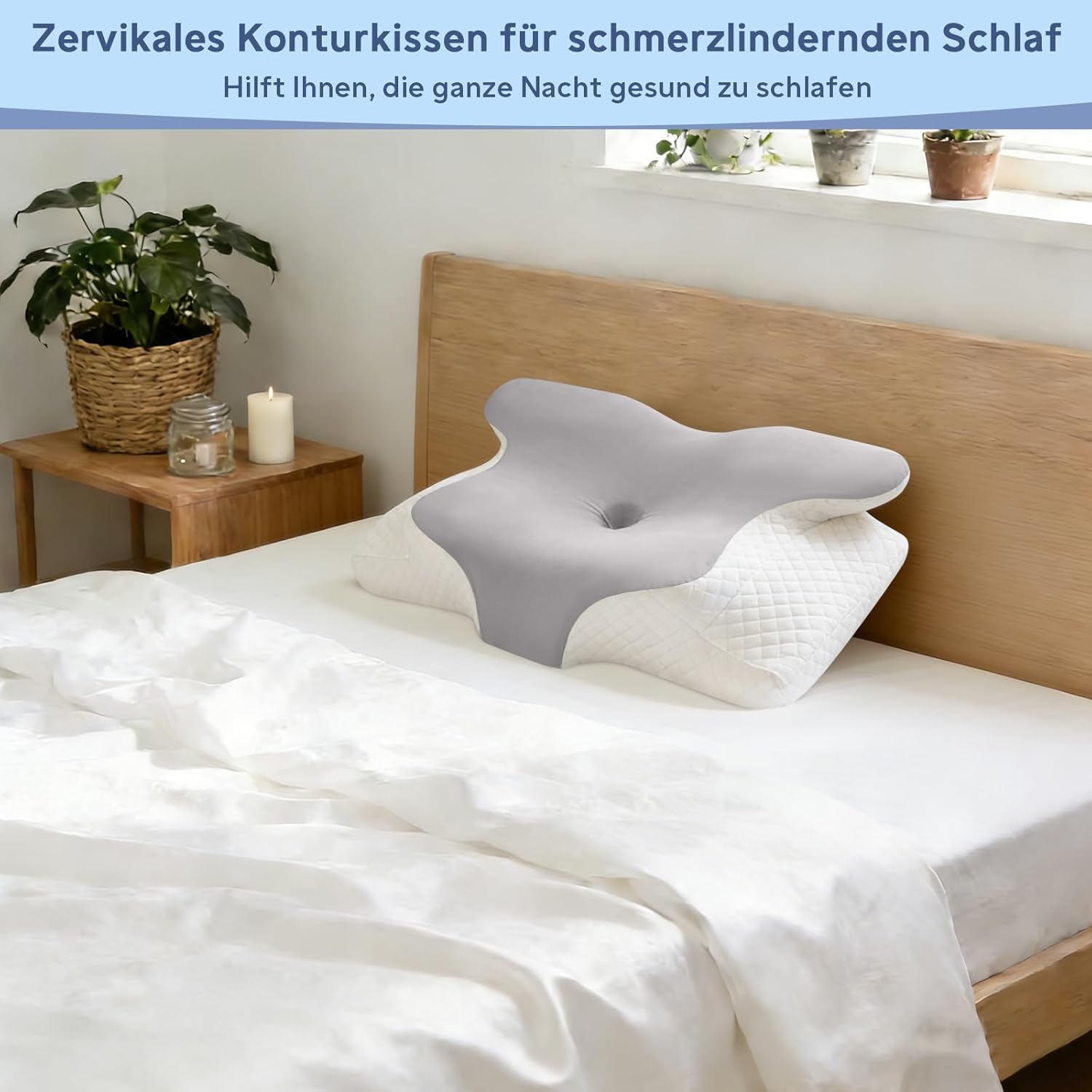 Nackenkissen Kopfkissen, Memory Foam Nackenkissen, Ergonomisches Kopfkissen für Seiten, Rücken & Bauchschläfer, Orthopädisches Kissen, Weich und Bequem (60 x 40 x 13 cm, Grau) – Bild 7