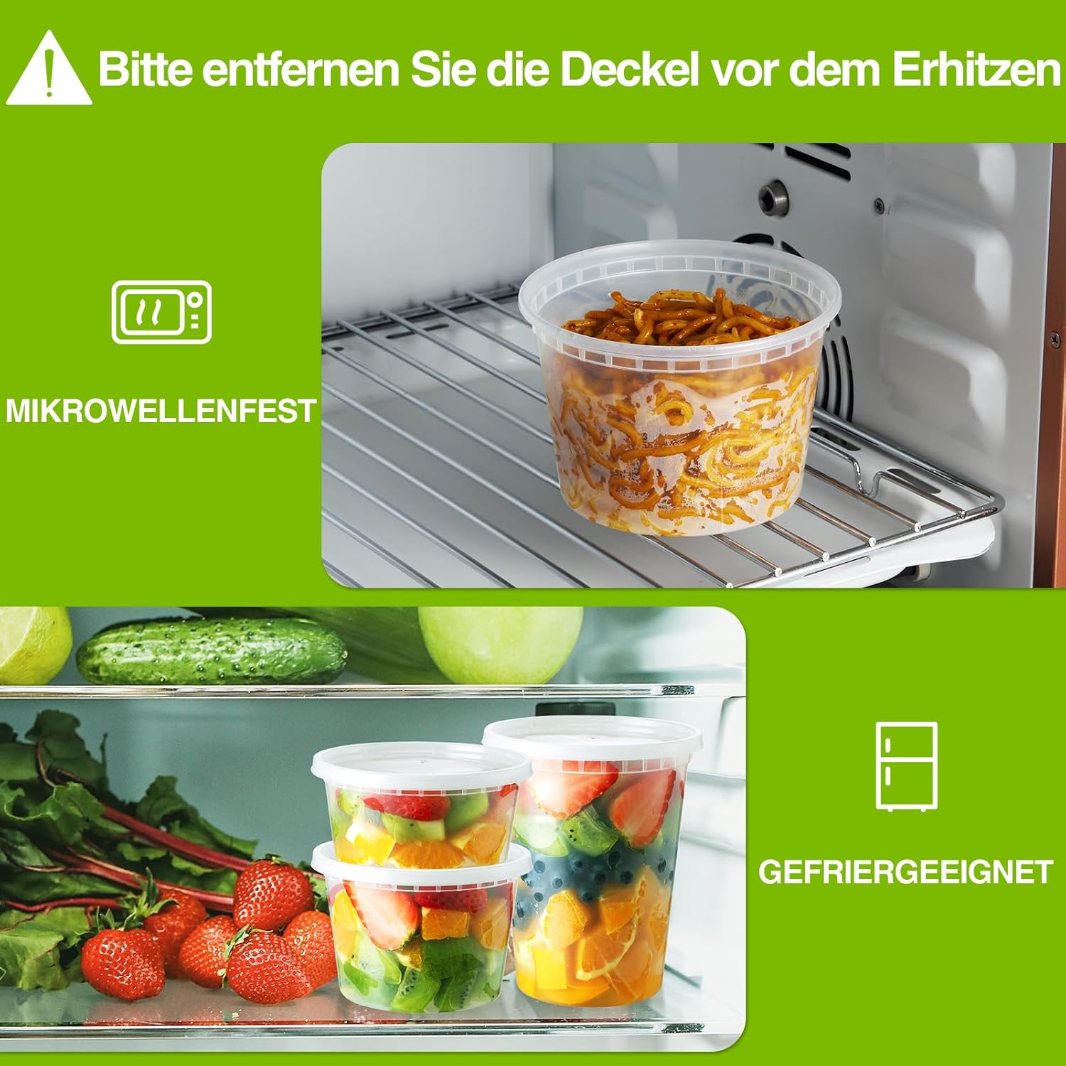 Eupako Packung mit 50 Feinkostbehältern mit Deckel (16 oz & 32 oz Combo) – Meal-Prep-Boxen, mikrowellen- und gefriergeeignete Aufbewahrungsboxen aus Kunststoff, lückenlos und auslaufsicher für Lunchboxen und Lebensmittel zum Mitnehmen – Bild 5