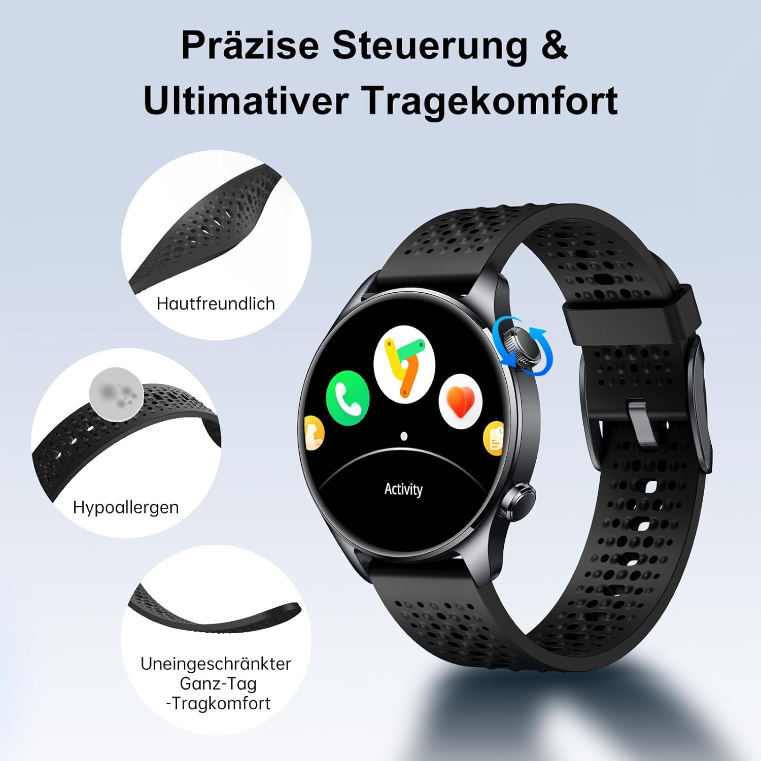 Runde Herren-Smartwatch mit integriertem GPS, 1,43 Zoll AMOLED Always-On-Display, 3ATM wasserdichte Fitnessuhr, 100+ Sportmodi, Herzfrequenz-/SpO2-/Schlafmonitor, Schrittzähler, iOS/Android, Schwarz – Bild 10
