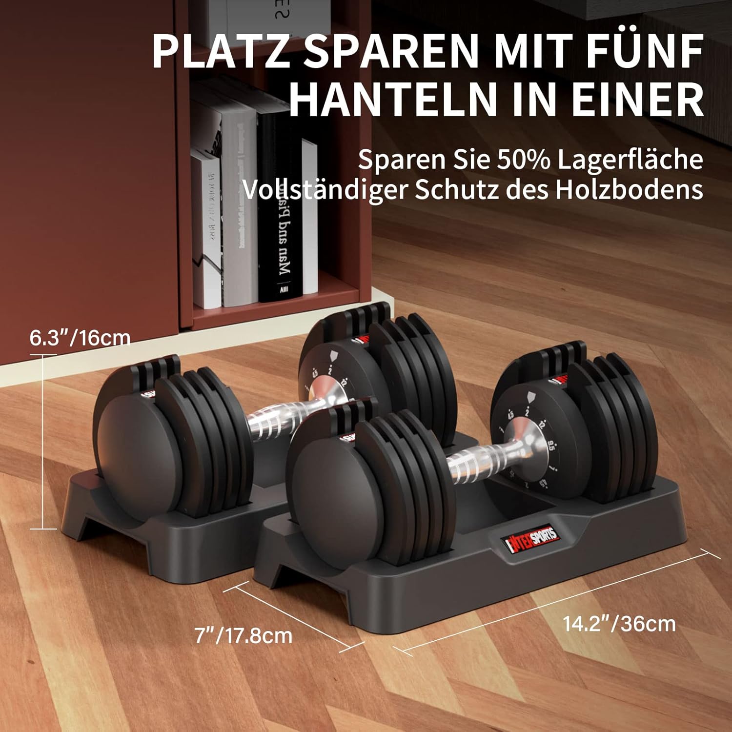 EnterSports 12 kg x 2 verstellbare Hanteln, verstellbare platzsparende Hanteln, rutschfester Griff, 5 Gewichtsstufen: 2–12 kg, gut für Zuhause, Büro, Fitnessstudio, Körpertraining – Bild 4