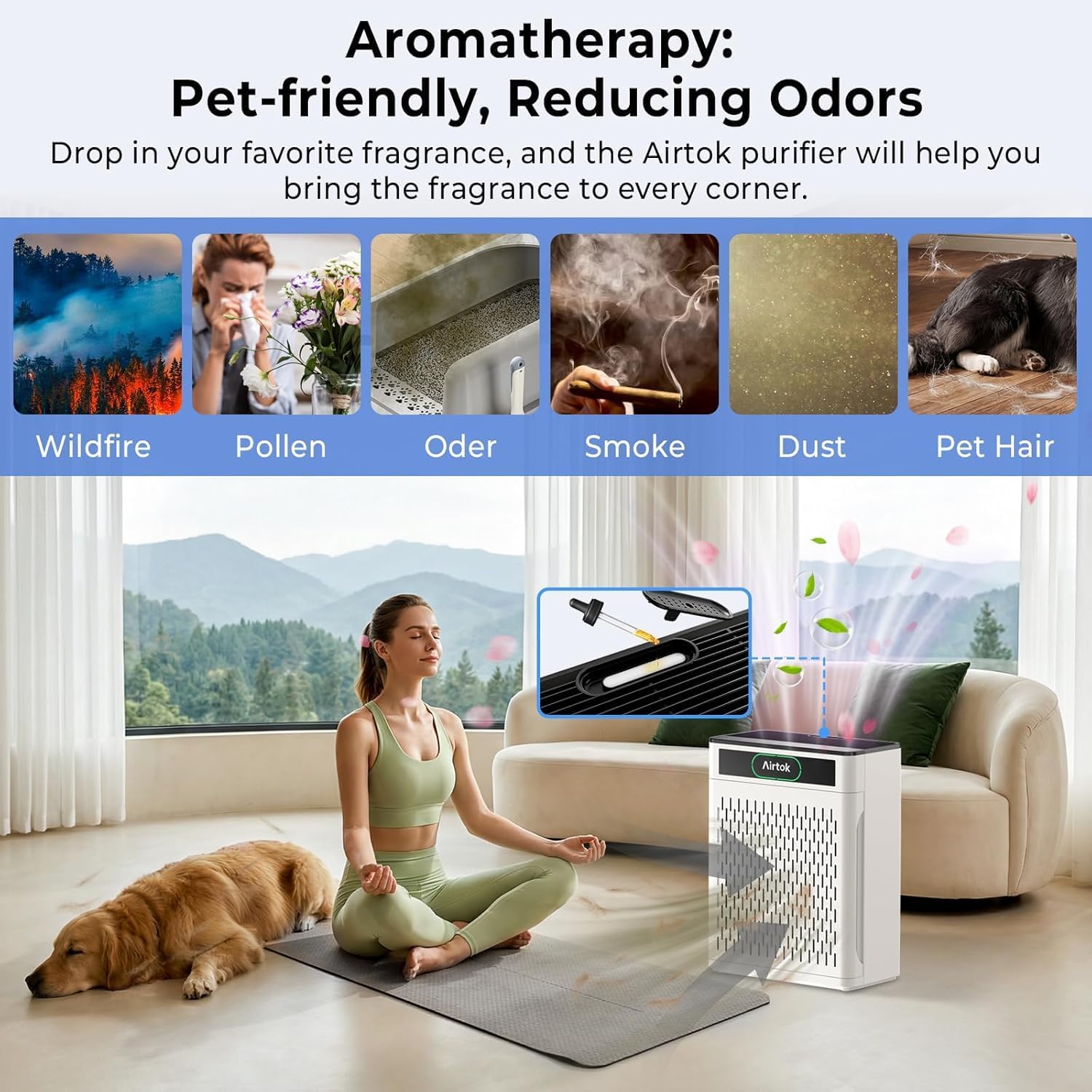 AIRTOK Luftreiniger, Luftreiniger Allergiker Für Räume bis zu 170m², mit waschbarem Filter, PM 2.5 Luftqualitätsmonitor, Schlafmodus, Aromatherapie, HEPA Luftfilter gegen Staub Pollen Gerüche – Bild 6