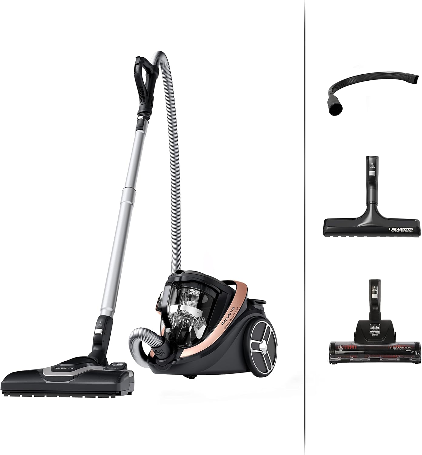 Rowenta Silence Force Cyclonic Effitech Beutelloser Staubsauger, Heim und Auto, hohe Saugleistung, geringer Energieverbrauch, HEPA-Filterung, XXL-Kapazität, Schwarz/Roségold, RO7954