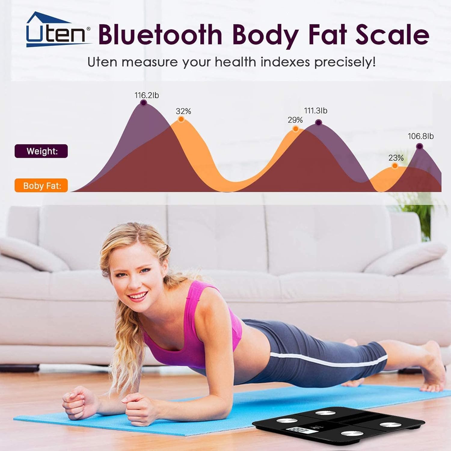 Digitale Personenwaage Körperfettwaage Uten Bluetooth Körperwaage Digitale Körperanalysewaage mit App Körperanalysegerät Gewichtswaage 180 kg 400 lb – Bild 5