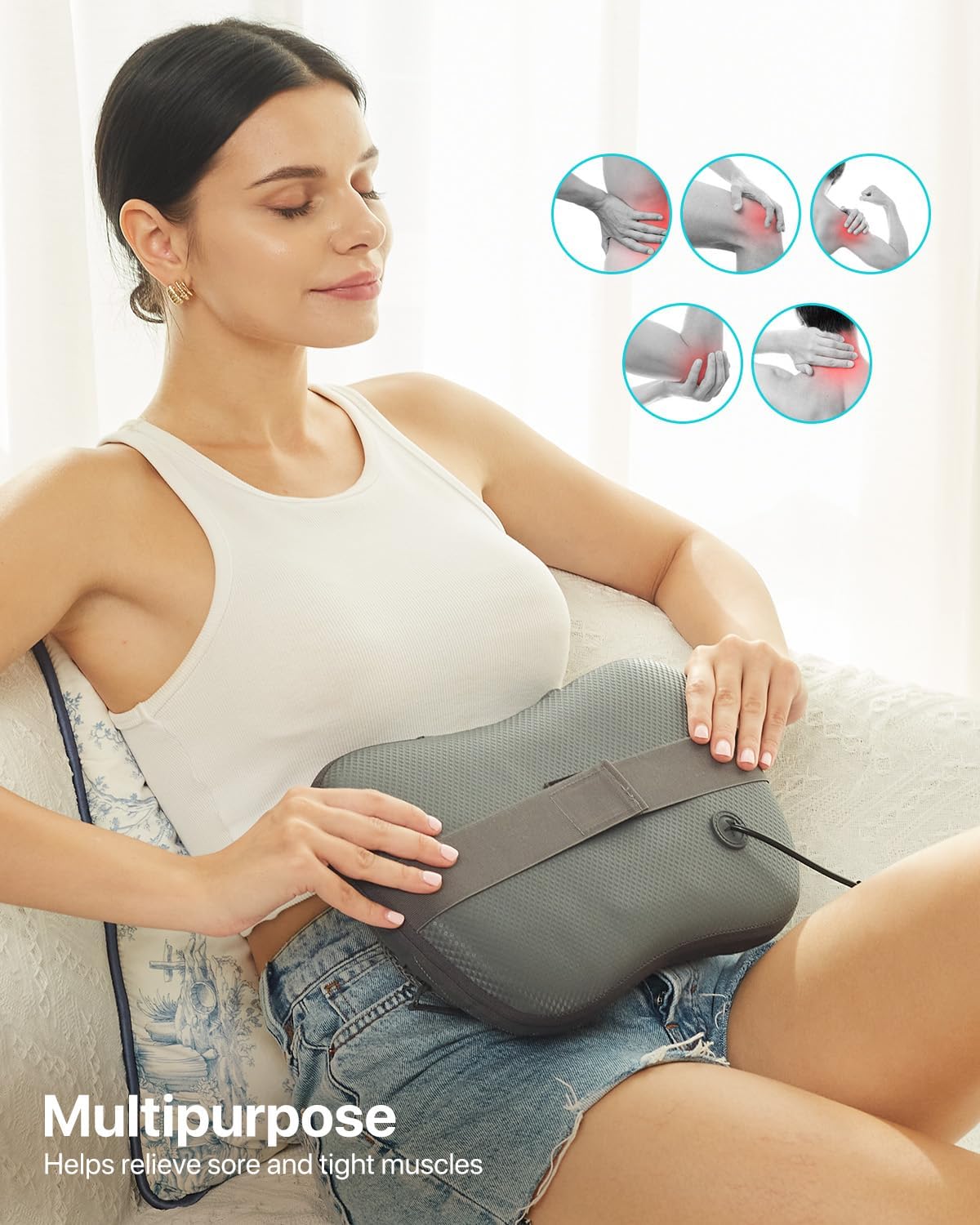 Kabelloses Massagekissen mit Wärmefunktion, Shiatsu-Massagegerät für Nacken und Rücken, 3D-rotierende Massageköpfe, wiederaufladbarer Akku, PU-Leder, tragbar für Zuhause, Büro, Auto, Geschenk für Männer und Frauen – Bild 8