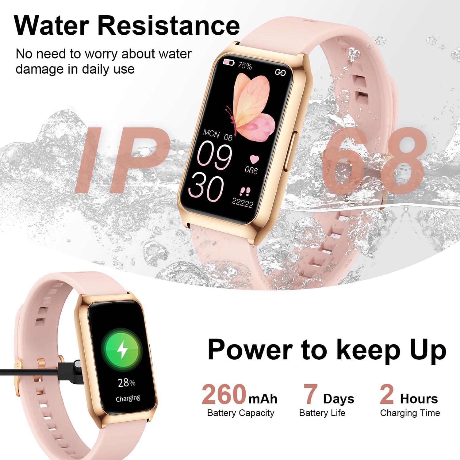 Damen-Smartwatch, 1,47-Zoll-Fitness-Tracker mit 25 Sportmodi, SpO2, Herzfrequenz-Schlafmonitor, Aluminiumgehäuse in Gold, Ultra-Akkulaufzeit, wasserdichte IP68-Fitnessuhr für iOS Android – Bild 3