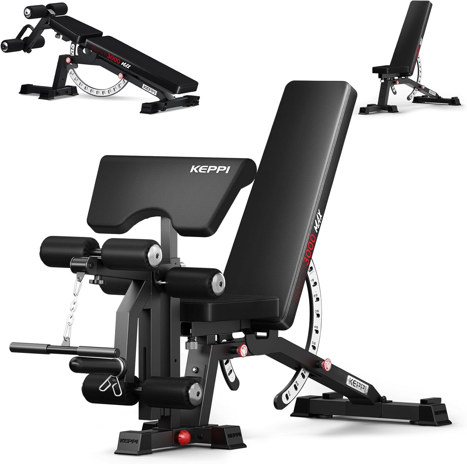 Keppi Bench3000 Max verstellbare Hantelbank mit 600 kg Tragkraft, strapazierfähig, verstellbar für Heimtraining, Schrägbank, Preacher-Pad und Trainingsbank mit Neigungs-/Abwärts-/Flachverstellung