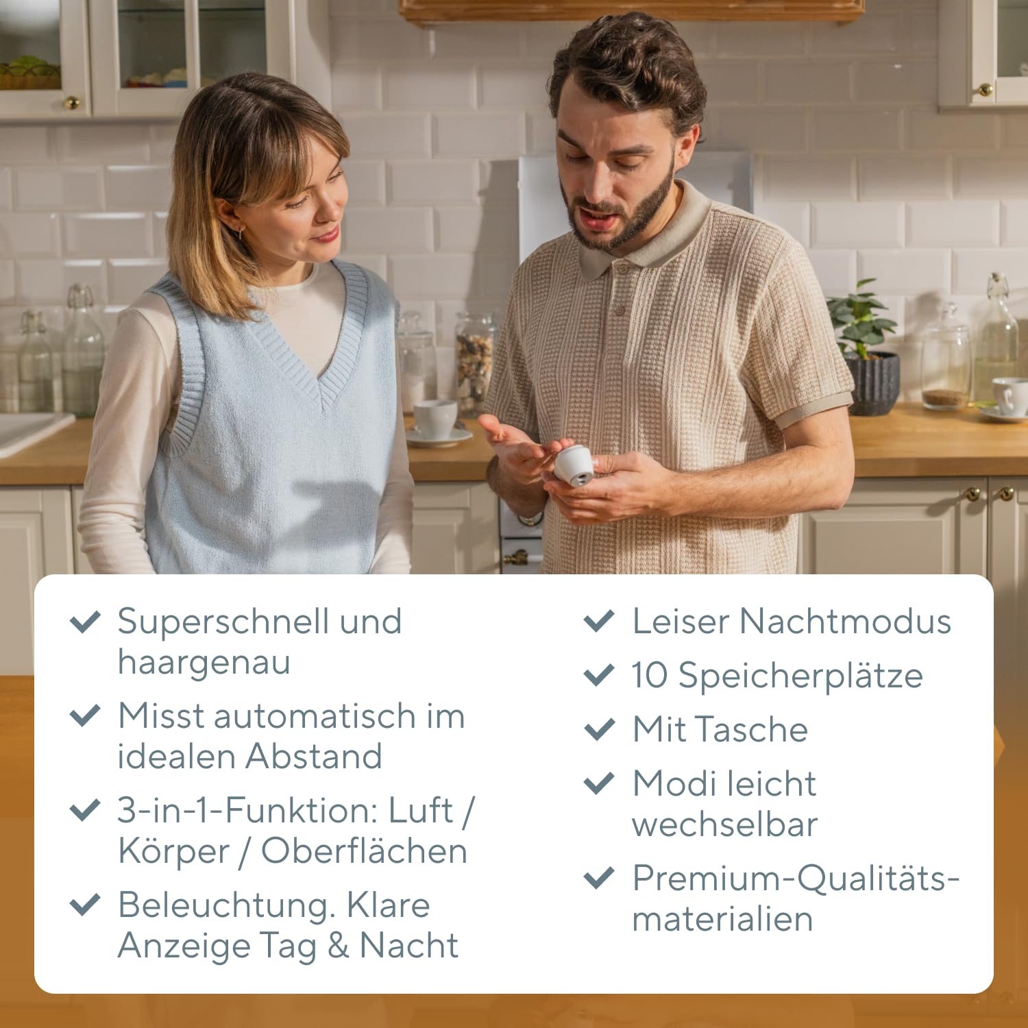 B.Well Schweizer berührungsloses Infrarot-Thermometer TH-7000, 3-in-1-Temperaturmessgerät für Körper, Wasser, Luft und Oberflächen von 0-100 °C, mit Distanzsensor und Nachtmodus, Schweizer Qualität – Bild 7