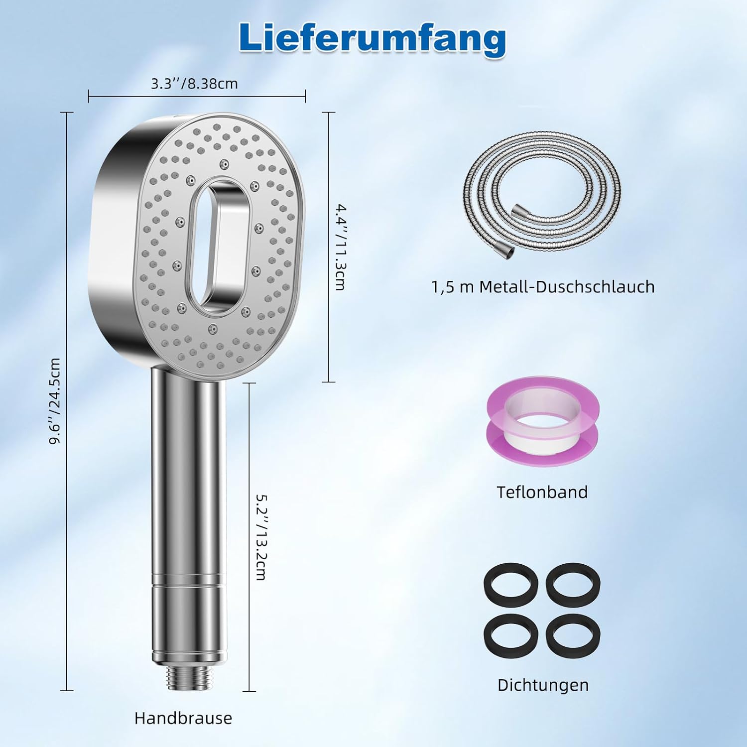 Hibbent Filterduschkopf mit Schlauch 1,5 m – Hochdruck-Handbrause mit 20 Stufen Wasserfilter gegen Chlor & Kalk – 5 Strahlarten Massageduschkopf für Haut & Haare, inklusive Filter – Bild 7