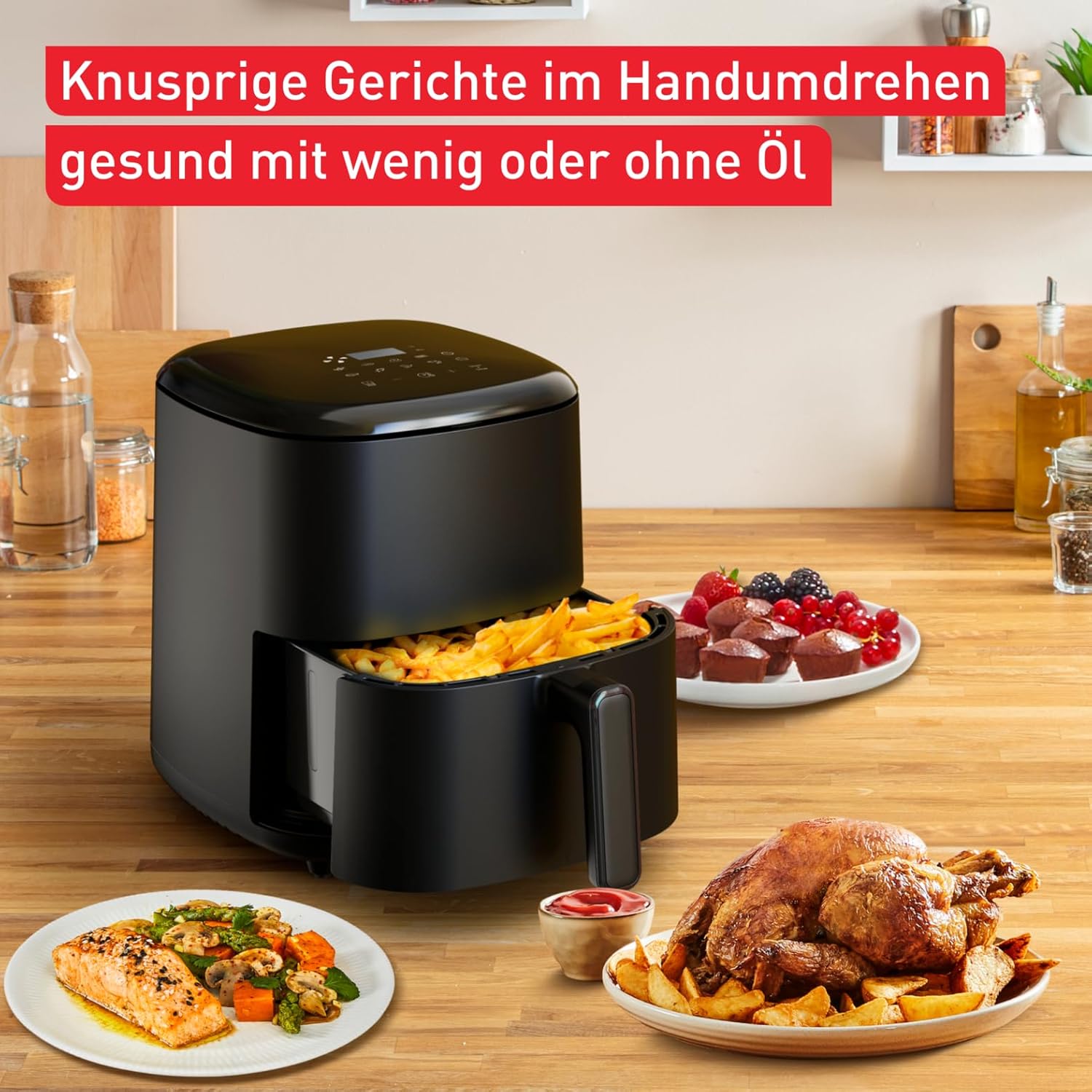 Tefal Easy Fry Max Heißluftfritteuse – 5 l Airfryer, kompakt, für knusprige Chips und saftiges Fleisch, mit wenig Öl, Antihaftbeschichtung, spülmaschinenfester Korb, energiesparend, Schwarz, EY2458 – Bild 2