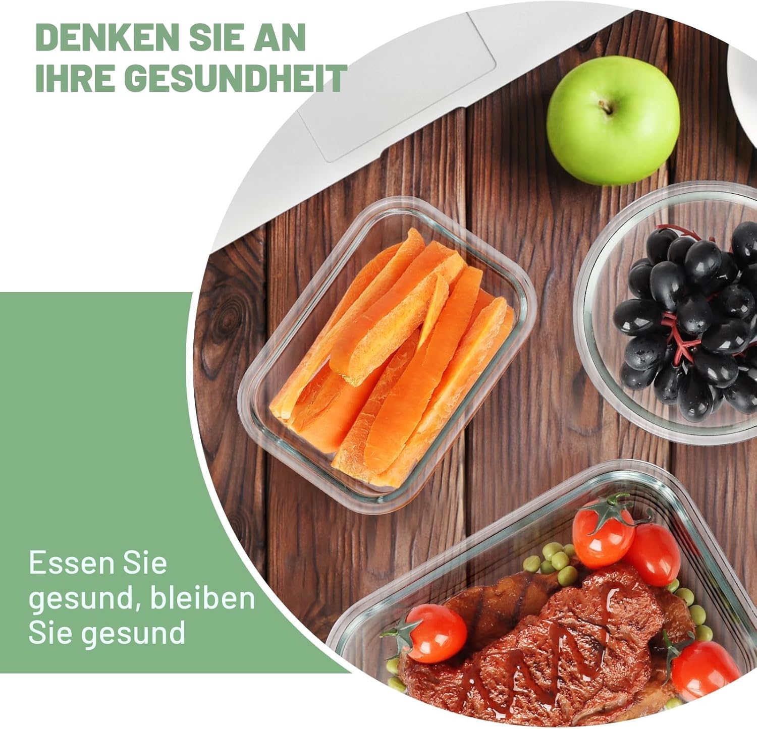 Skroam 24-teiliges Glasbehälter-Set mit Deckel – Frischhaltedosen für Lebensmittel, Meal-Prep-Boxen, mikrowellengeeignet, BPA-frei (12 Behälter & 12 Deckel) – Bild 4