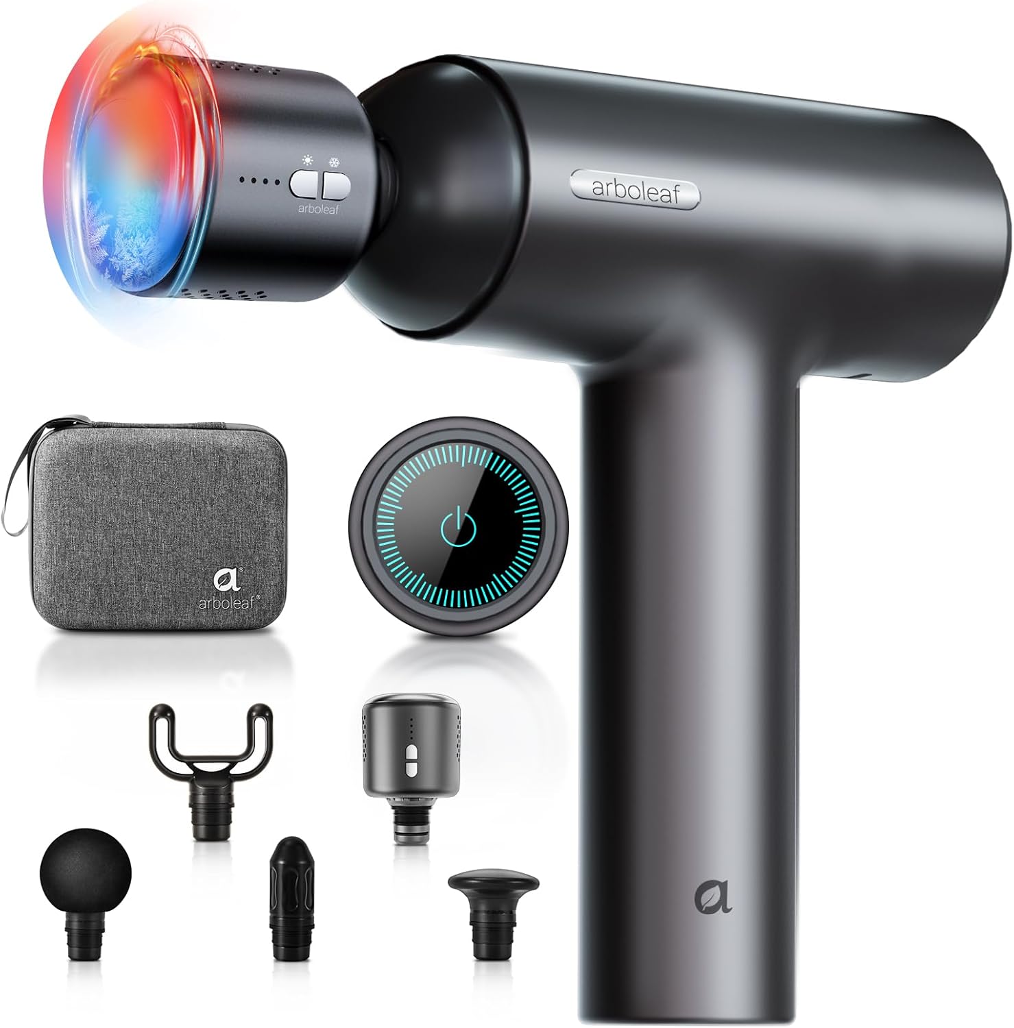 arboleaf Massagepistole Tiefengewebe mit Wärmefunktion, Massagepistole LED-Touchscreen mit 6 Massagestufen und 5 Massageköpfen, Muskelmassagegerät 10 mm Amplitude USB-C Schnellladung zur Entspannung