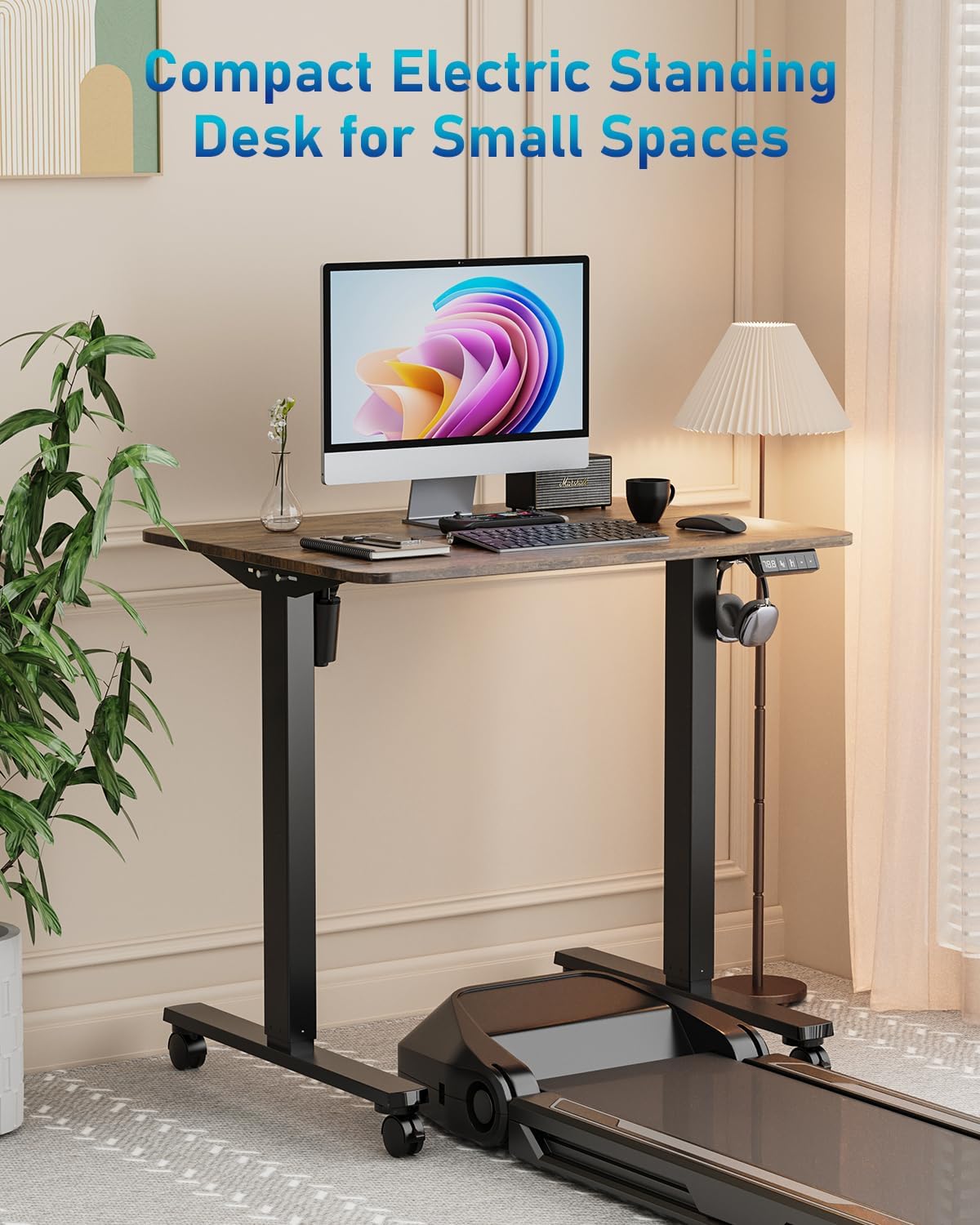 Höhenverstellbarer Schreibtisch 80 x 60 cm, hochwertige Tischplatte, elektrischer Schreibtisch, höhenverstellbar, Computertisch mit Memory-Funktion, braun – Bild 6