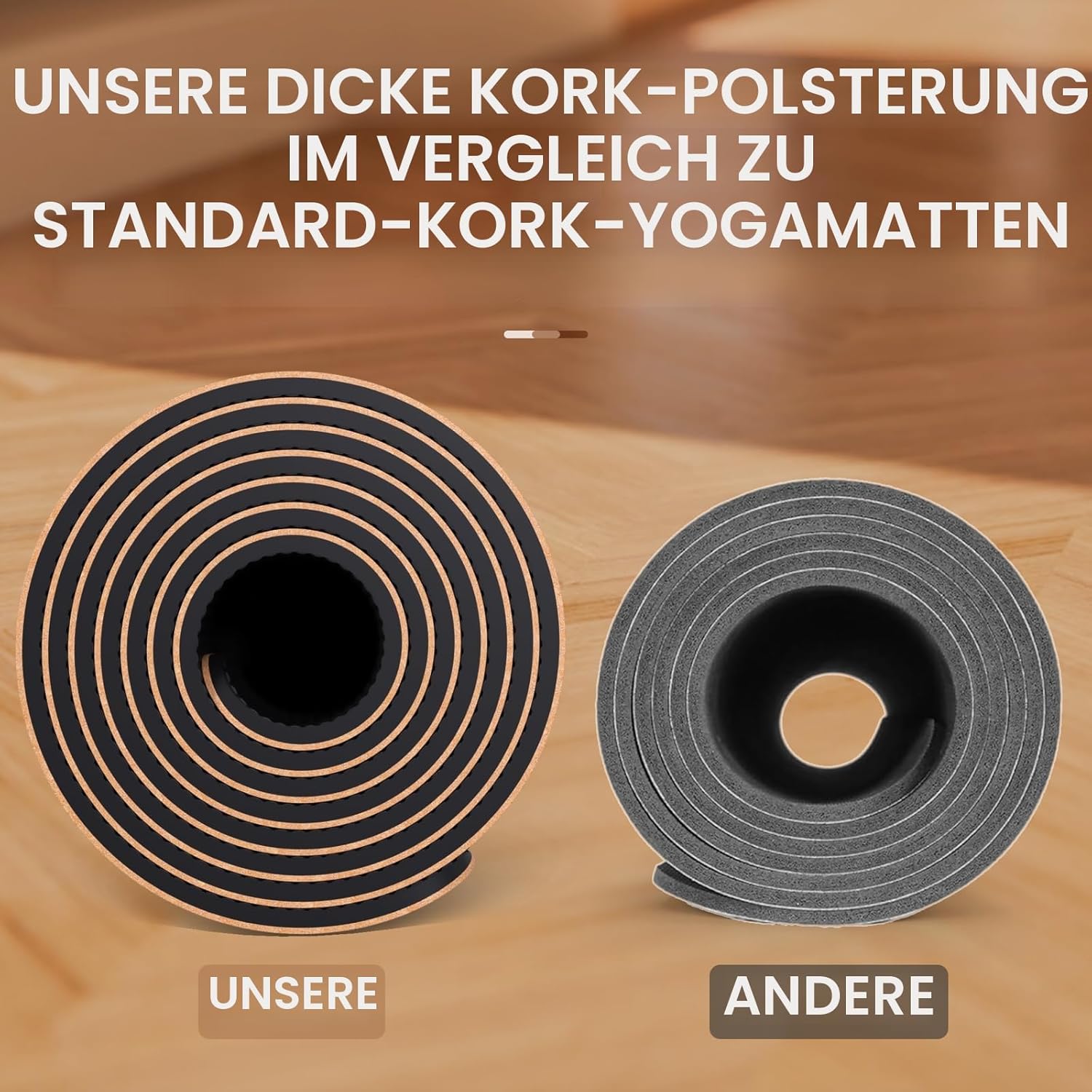 Yogamatte, rutschfest, einzigartiges Design, Naturkork, TPE-Material, Fitness-Trainingsmatte, rutschfest, für Zuhause, Pilates, Aerobic, Fitness & Training, 183 x 61 cm – Bild 4