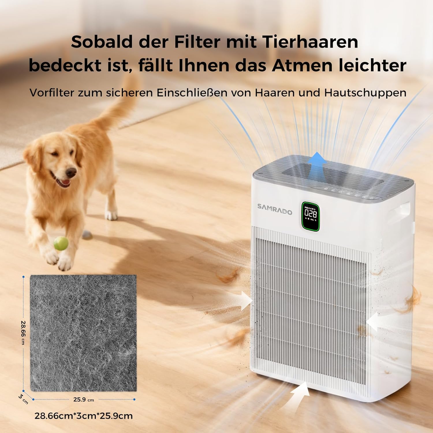 Luftreiniger für Allergiker und Haustierbesitzer – H13 HEPA-Enzym und waschbarer Vorfilter, gegen Katzentoilettengeruch und Schimmel, 100 m² Raucherzimmer, ECO 3W Schlafmodus-App, Weiß – Bild 2