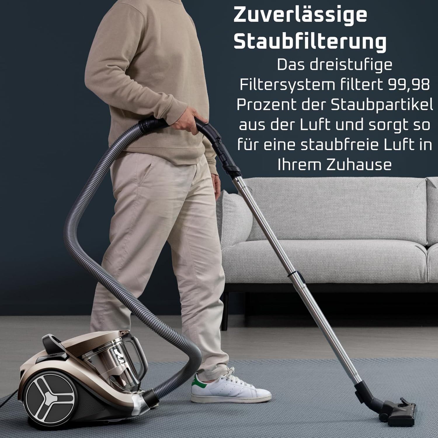 Rowenta Compact Power XXL Animal Beutelloser Staubsauger, 900 Watt, 3-Stufen-Filtersystem, XXL-Kapazität, 8,80 m Reinigungsradius, inklusive umfangreichem Zubehör, Bronze, RO4B50 – Bild 3