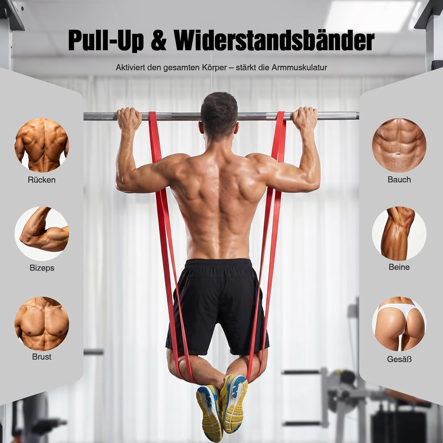 TOMSHOO Fitnessbänder, Widerstandsbänder Set, Klimmzugbänder mit Türanker, Terrabands mit Aufbewahrungstasche, Fitnessband für Muskelaufbau, Yoga und Pilates – Bild 3
