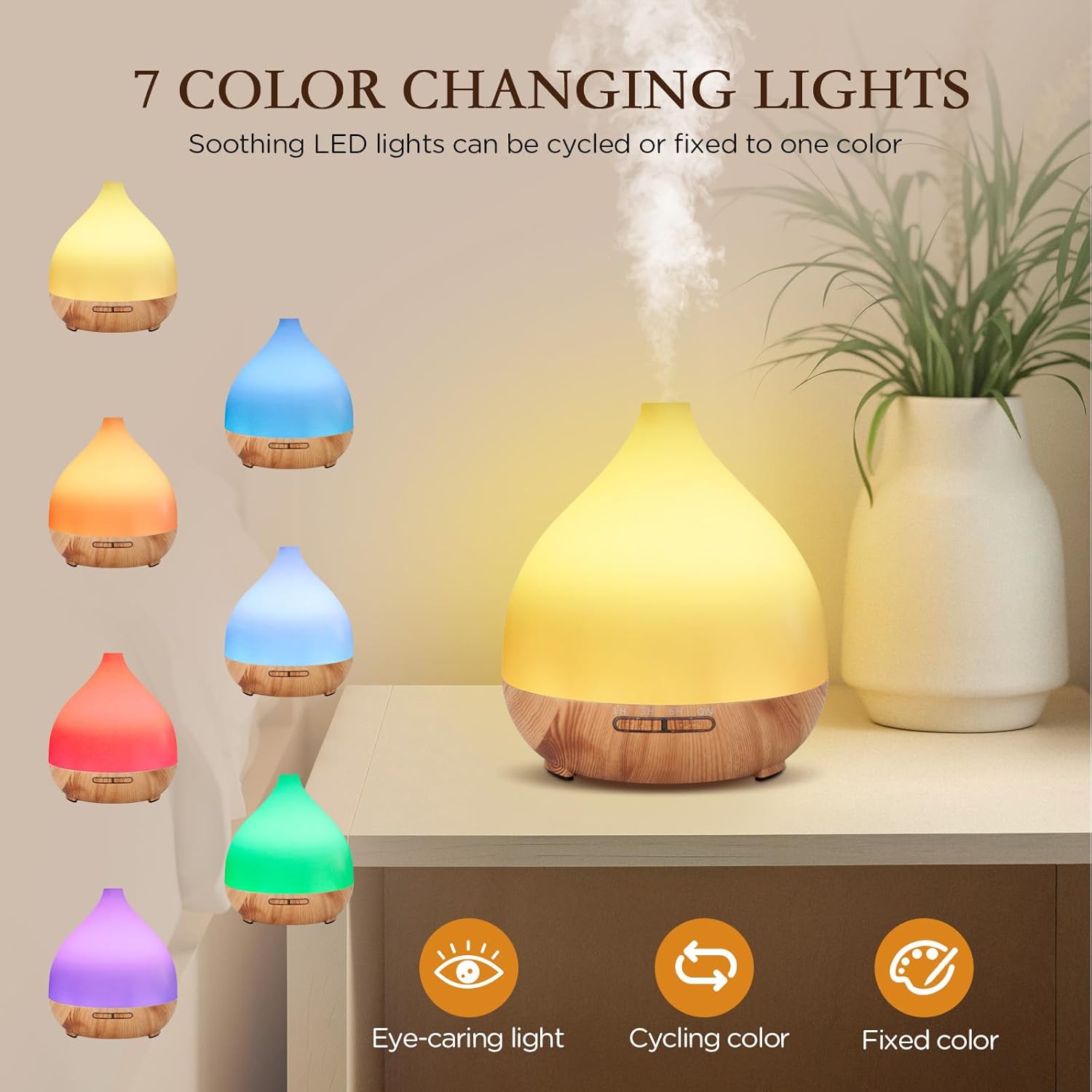 Cozary Aroma Diffuser 400 ml, Ultraschall-Aromatherapie-Raumduftdiffusor für ätherische Öle mit 7-Farben-LED-Licht, Diffusor-Luftbefeuchter mit Fernbedienung, 3 Timer, automatische Abschaltfunktion – Bild 3