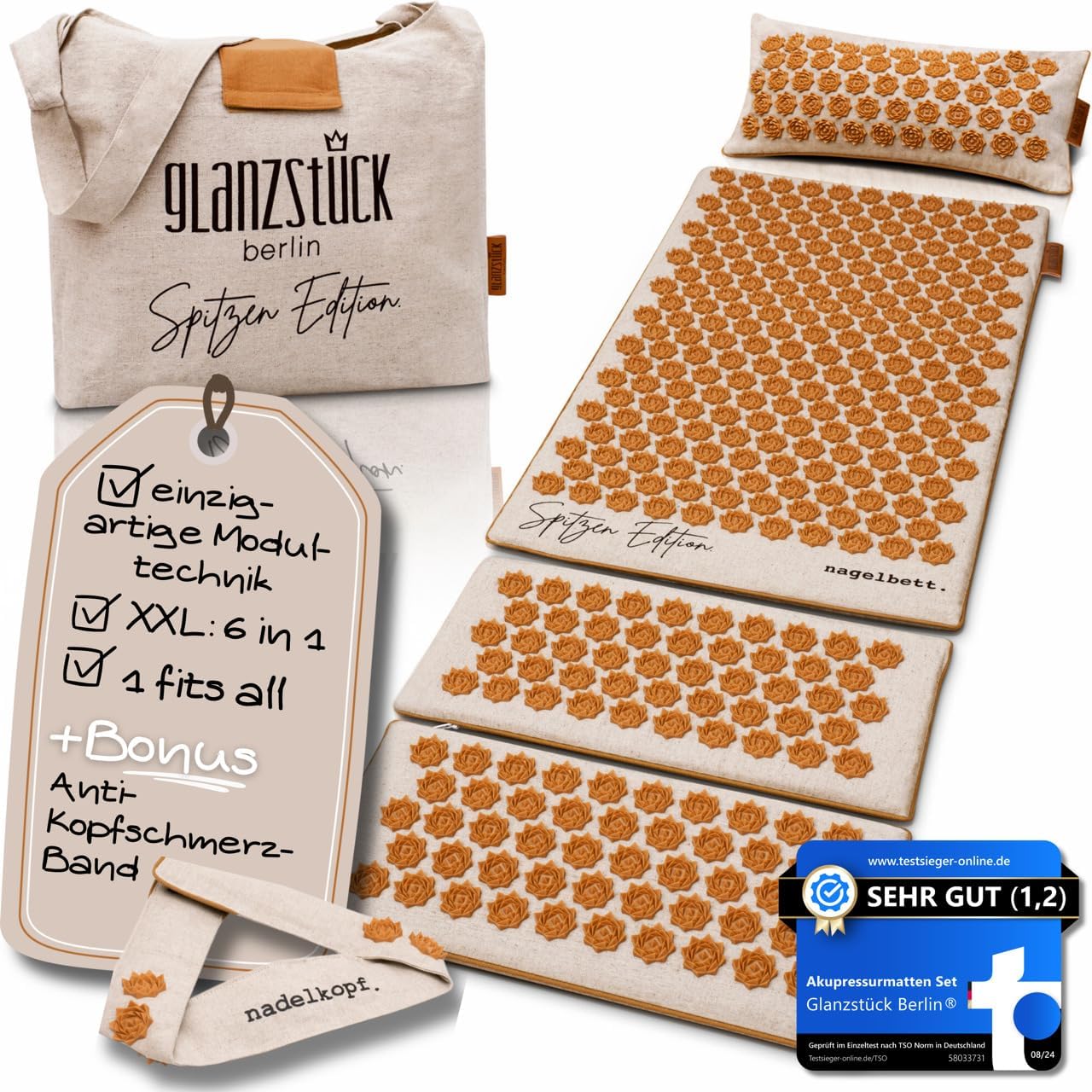 Glanzstück Berlin: Akupressurmatte XXL-Set für den ganzen Körper, ideal für Einsteiger, bei Verspannungen, Kopfschmerzen, Rückenschmerzen, Stress