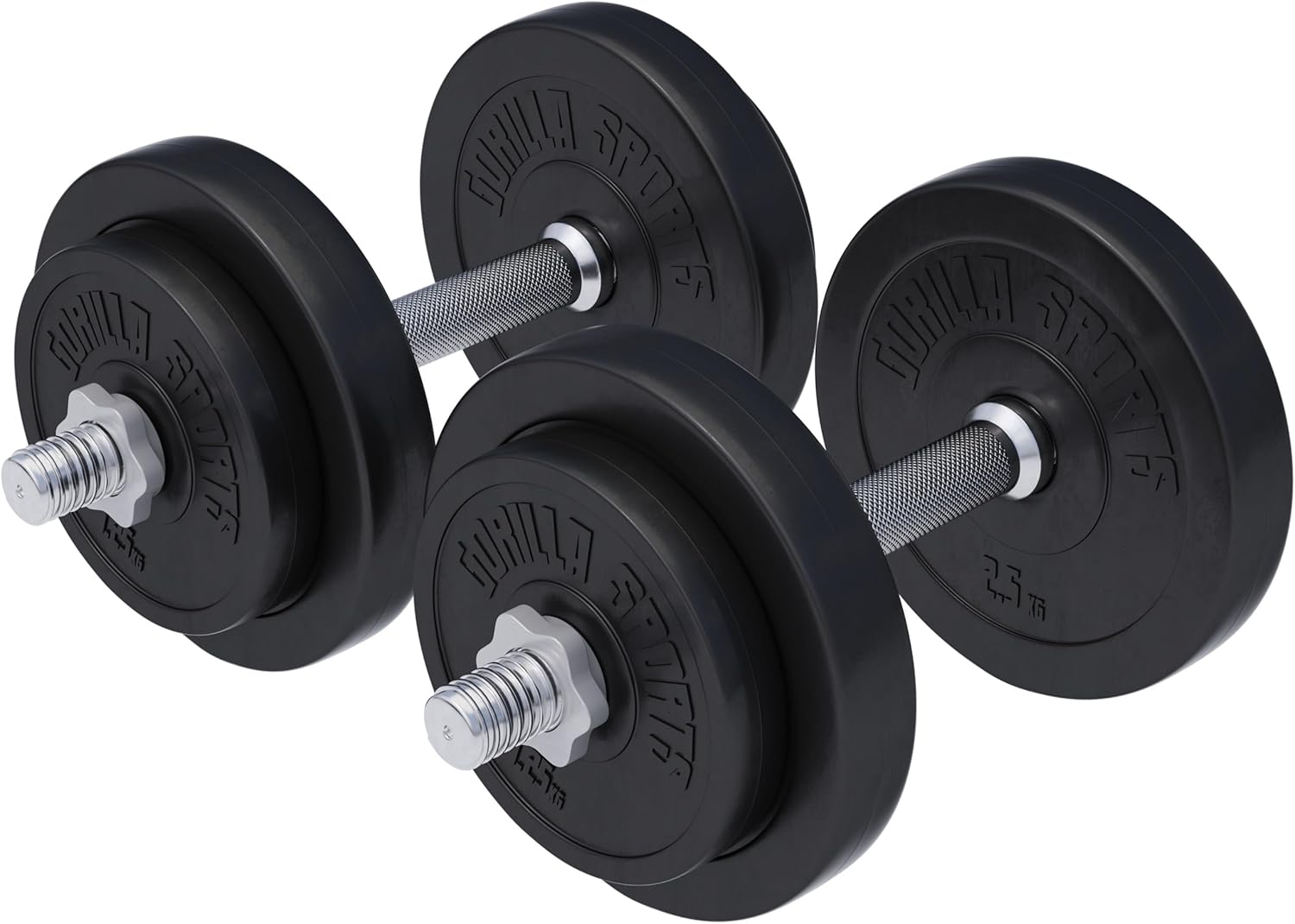 GORILLA SPORTS® Kurzhanteln 2er Set 20/30 kg – Verstellbare Hanteln mit Hantelscheiben 30mm aus Kunststoff, Standard oder Gripper, Kurzhantelset mit Hantelstangen & Sternverschlüssen