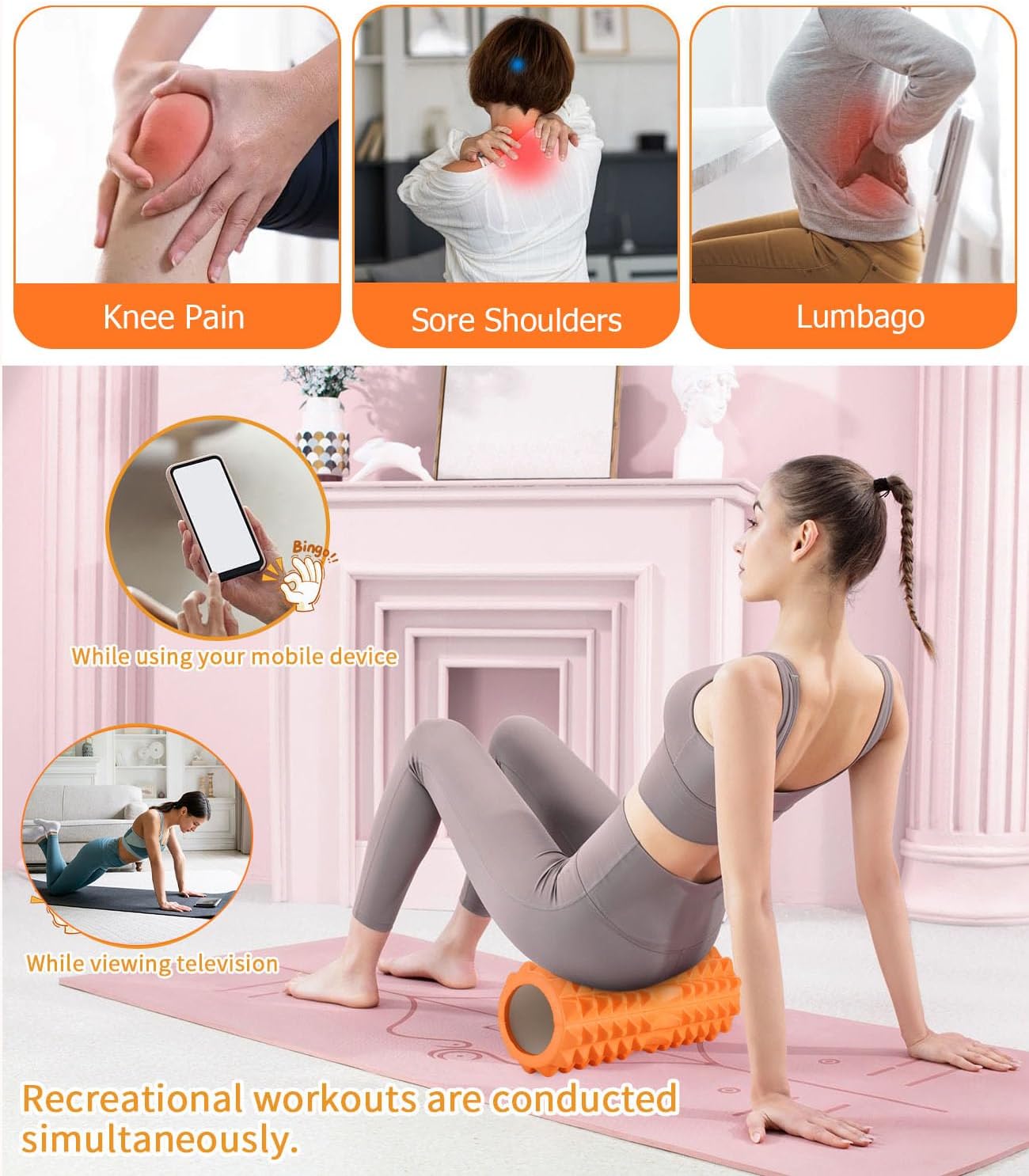 Farbiges 5-in-1-Massageset, hochdichte Faszienrolle Wirbelsäule, Massagerolle, Massageball, Spanner, Widerstandsband für Tiefenmuskelmassage, Fitnessübungen für den ganzen Körper, Pilates-Set – Bild 3