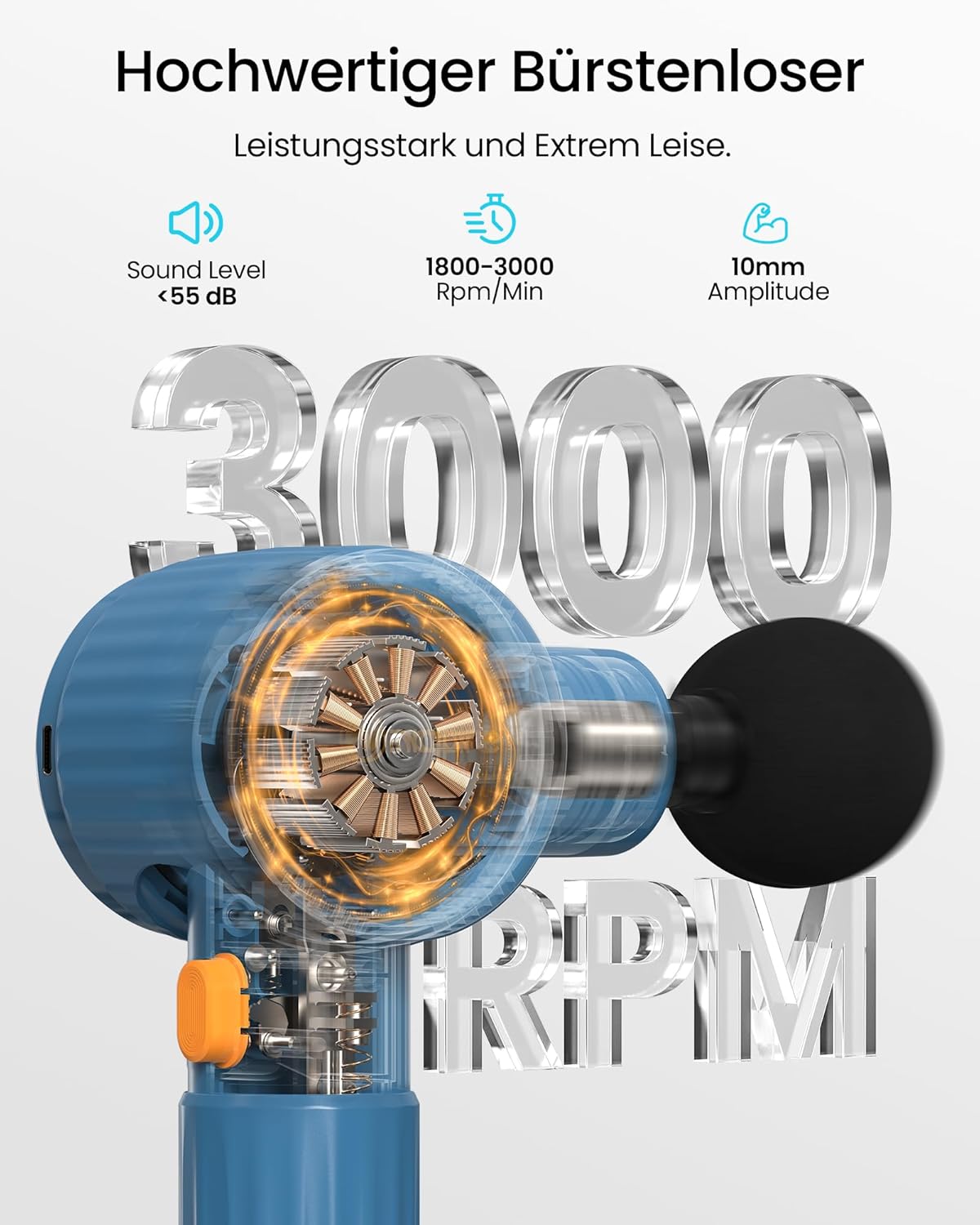 Napre Massagepistole, Massagepistole mit Verlängerungsgriff und 3 verstellbaren Winkeln, Muskel-Percussion-Massagegerät für Rücken/Nacken/Schulter-Entspannung, Handmassagegerät, Blau – Bild 5