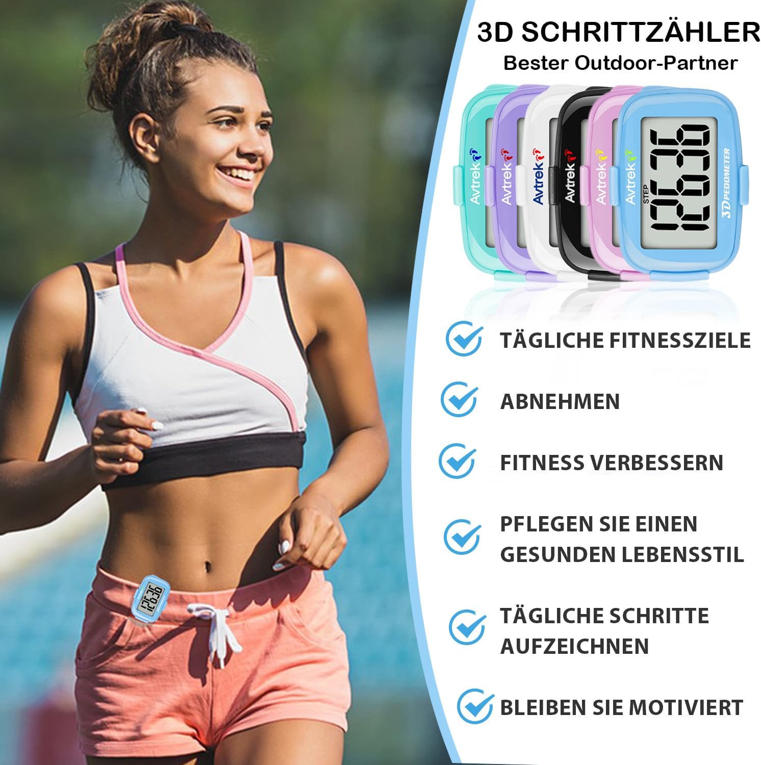 AVTREK Präziser 3D-Schrittzähler, Mini-Schrittzähler zum Gehen oder Laufen im Freien, Wanderaktivitäten – Bild 3