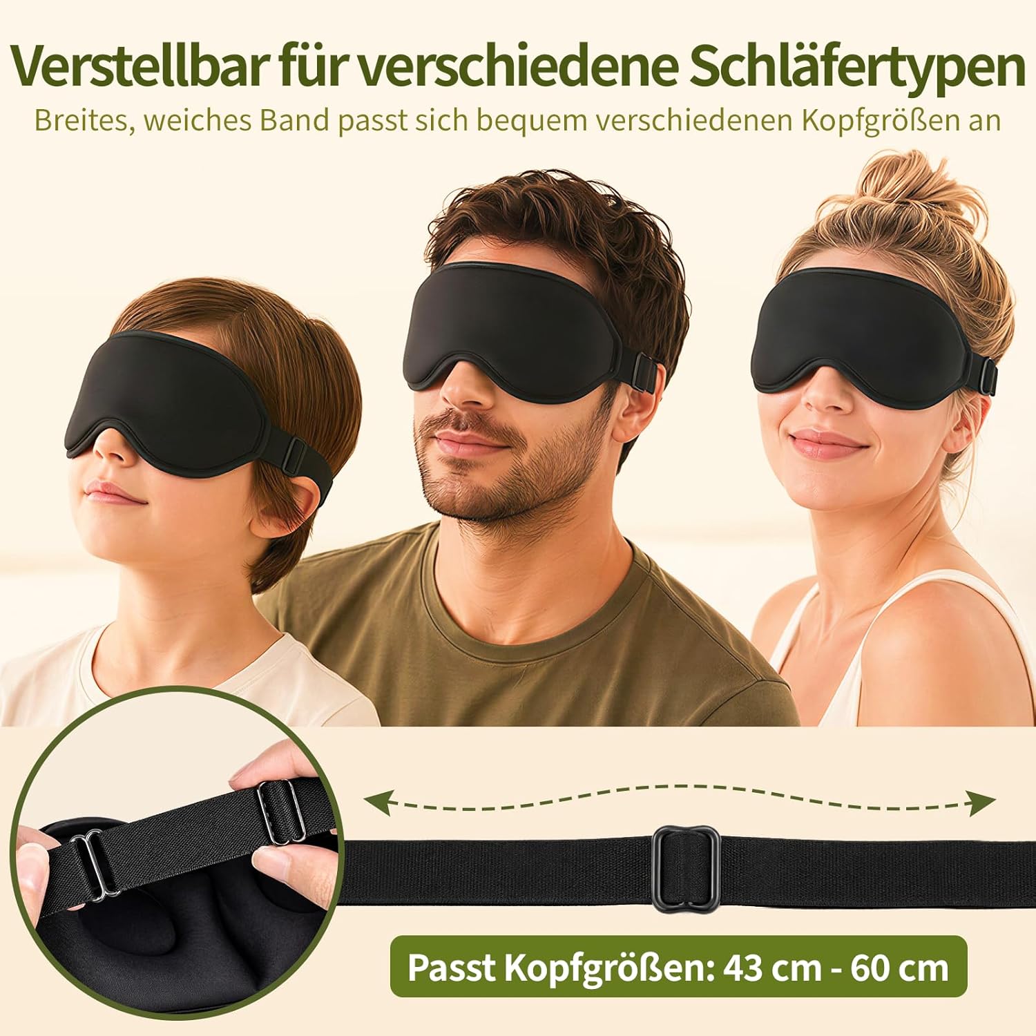 3D Schlafmaske für Seitenschläfer Herren & Frauen, Atmungsaktive Schlafbrille mit verstellbarem Gummiband Hautfreundlich Lichtblockierend, Ergonomische Augenmaske für Schlaf, Reisen, Flug usw – Bild 6
