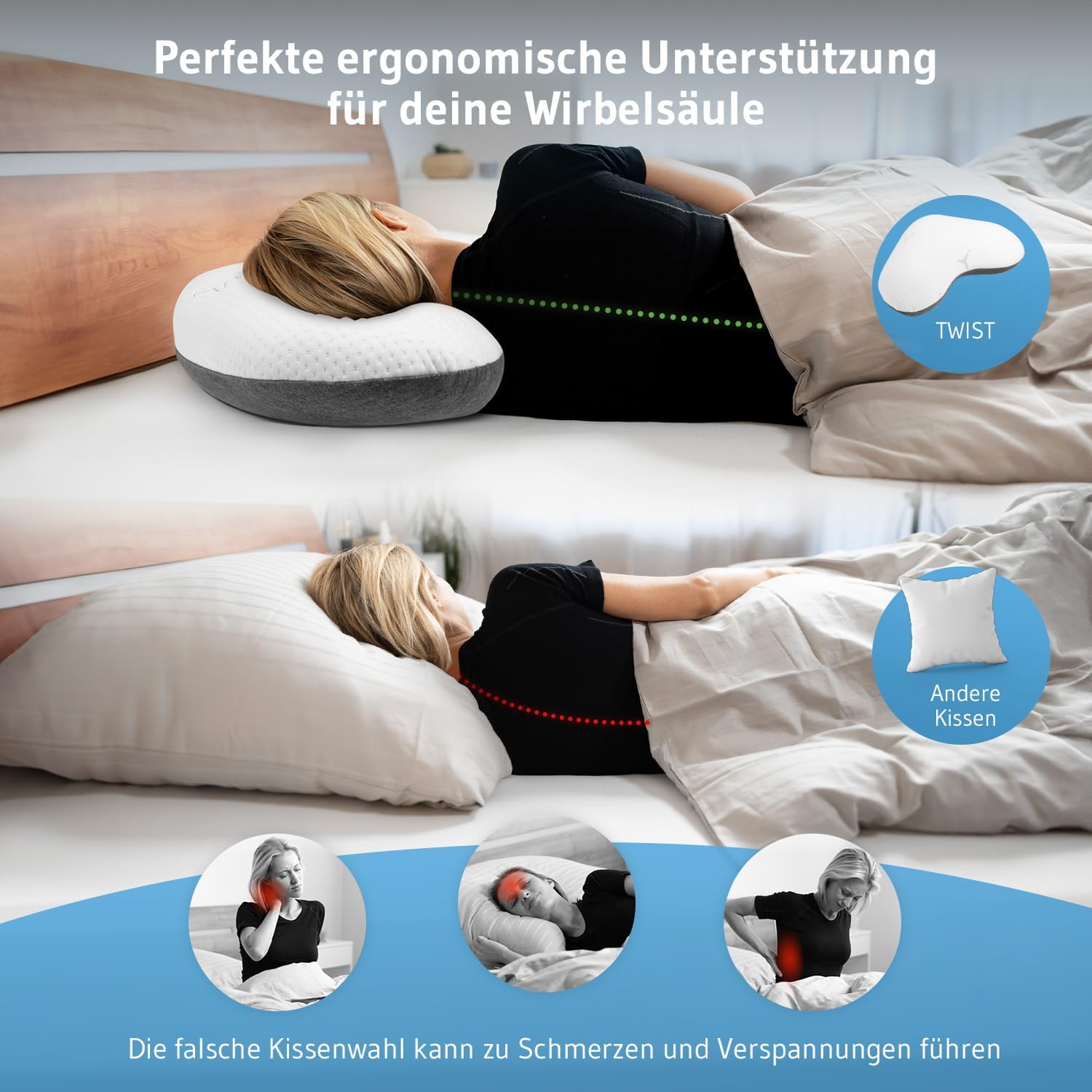 Third of Life Seitenschläferkissen mit Intense-Technologie – von Schlafexperten entwickelt, ergonomisches Memory-Schaum-Kissen für ruhigen Schlaf, Nackenstützkissen für Allergiker geeignet – Bild 2
