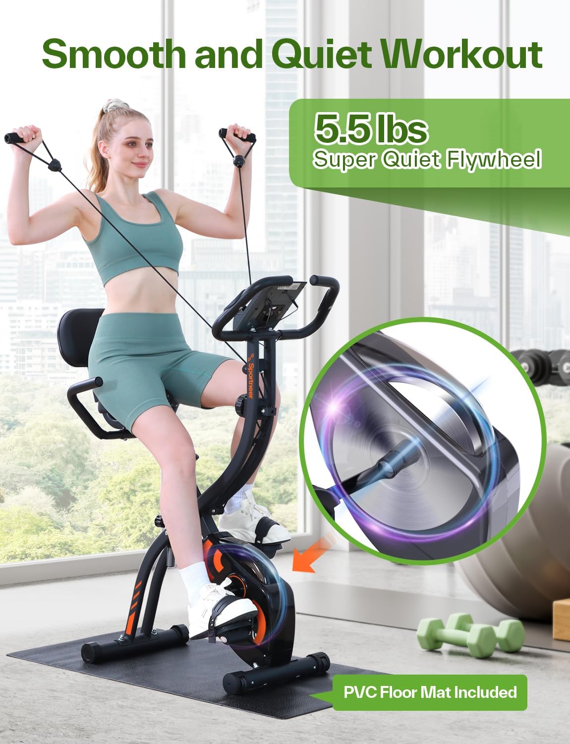 Sportneer Heimtrainer Fahrrad Klappbar, 4-in-1 Ergometer Heimtrainer, Spinning Bike Indoor mit 16 Widerstandsstufen, Ergometer Klappbar mit LCD-Display & Handpulssensoren, Für Anfänger & Profis – Bild 6