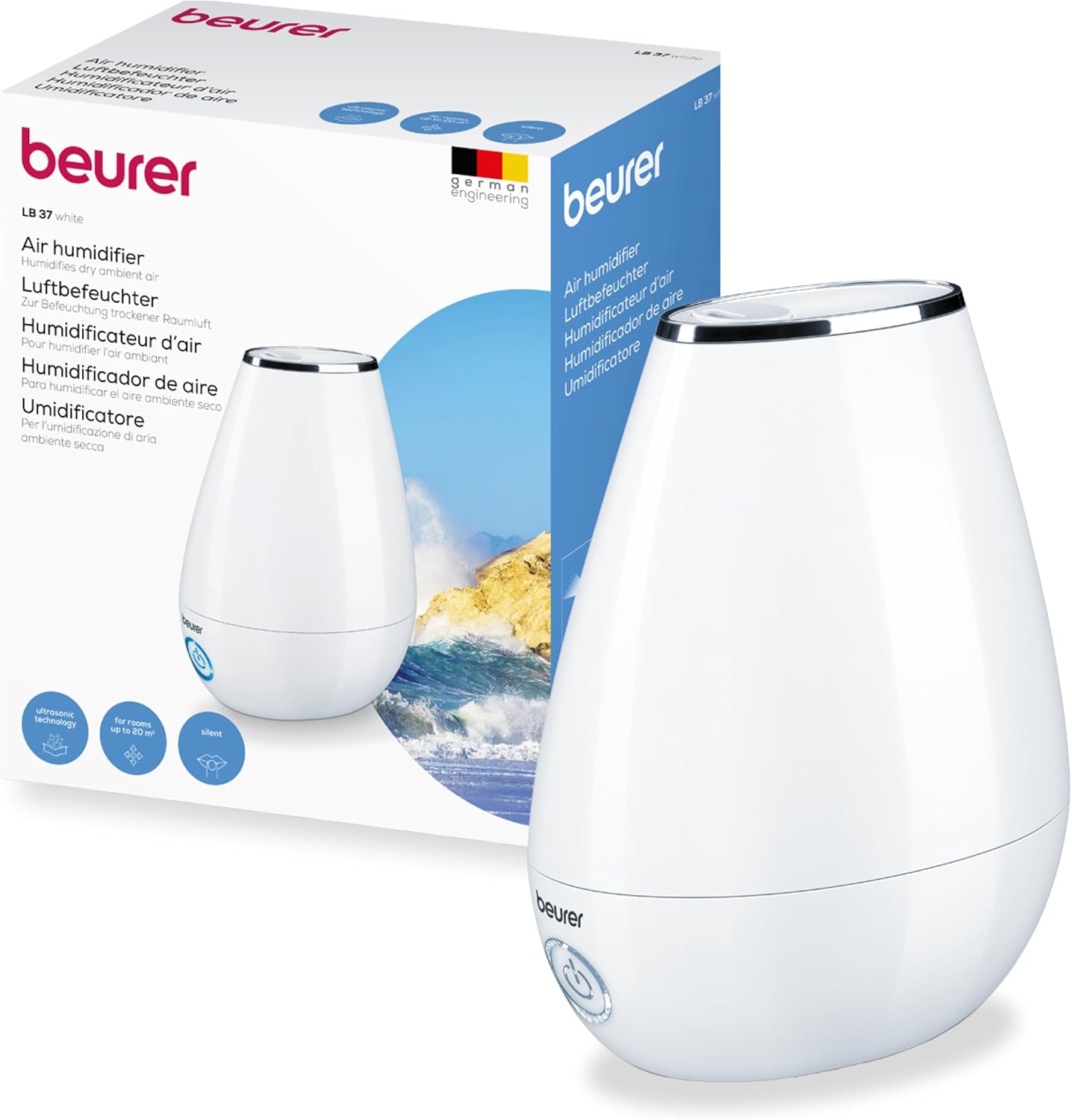 Beurer LB 37 Luftbefeuchter mit mikrofeinem Ultraschallnebel und Silent-Night-Modus mit Aromafunktion, braun, 681.13