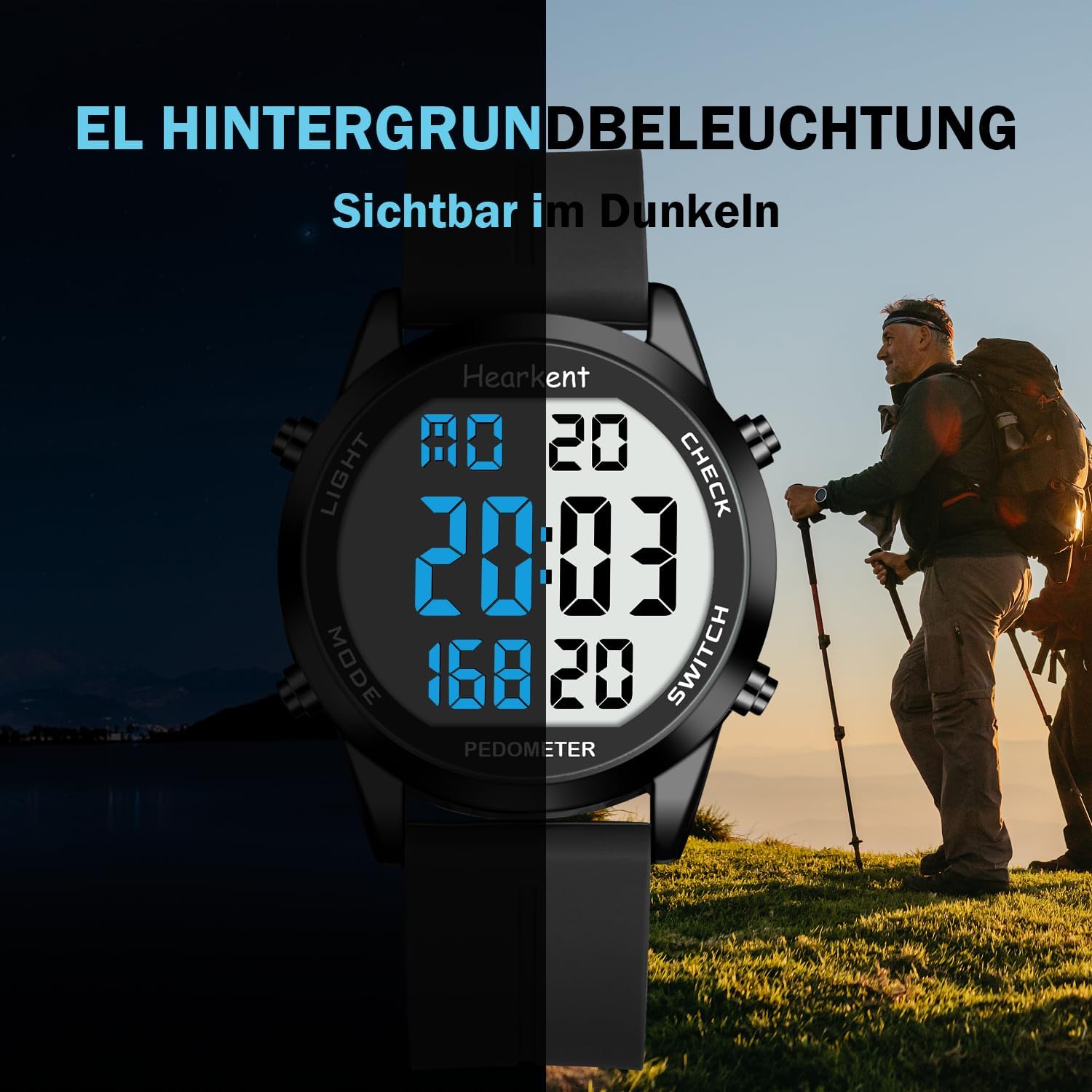 Schrittzähler Uhr Herren Ohne App und Handy,Großen Ziffern Digitaluhr,30M Wasserdicht,Fitness Tracker Fitnessuhr mit Schrittzähler Kalorienzähler – Bild 4