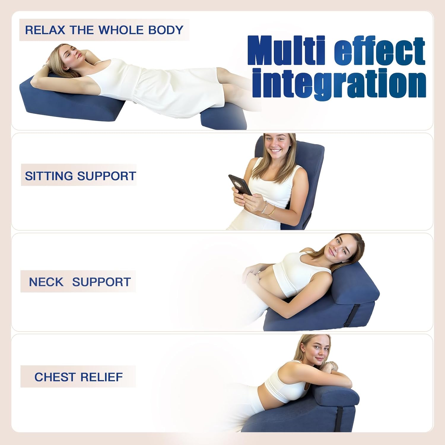 WSJHNLBEDC Lesekissen/Rückenkissen für Bett und Sofa, orthopädisches Keilkissen aus Memory-Schaum, verstellbare Kopfstütze und abnehmbarer Bezug für Rücken, Nacken und Beine, blau, 57 x 45 x 30 cm – Bild 2