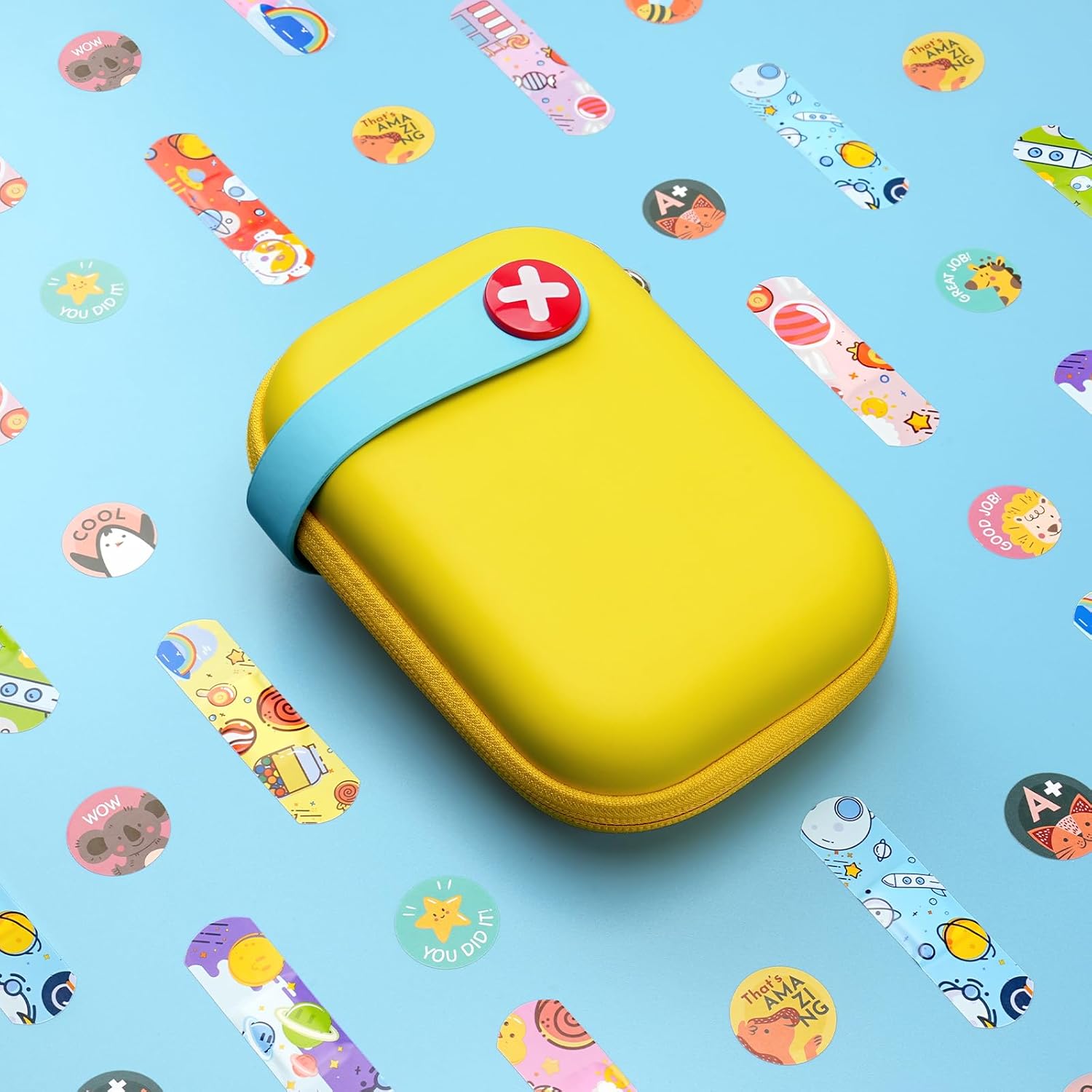 Erste-Hilfe-Set für Kinder, wasserdicht, 113 Teile, kompaktes und niedliches Erste-Hilfe-Set für Zuhause, Auto, Reisen, Wandern und Sport – Gelb – Bild 6