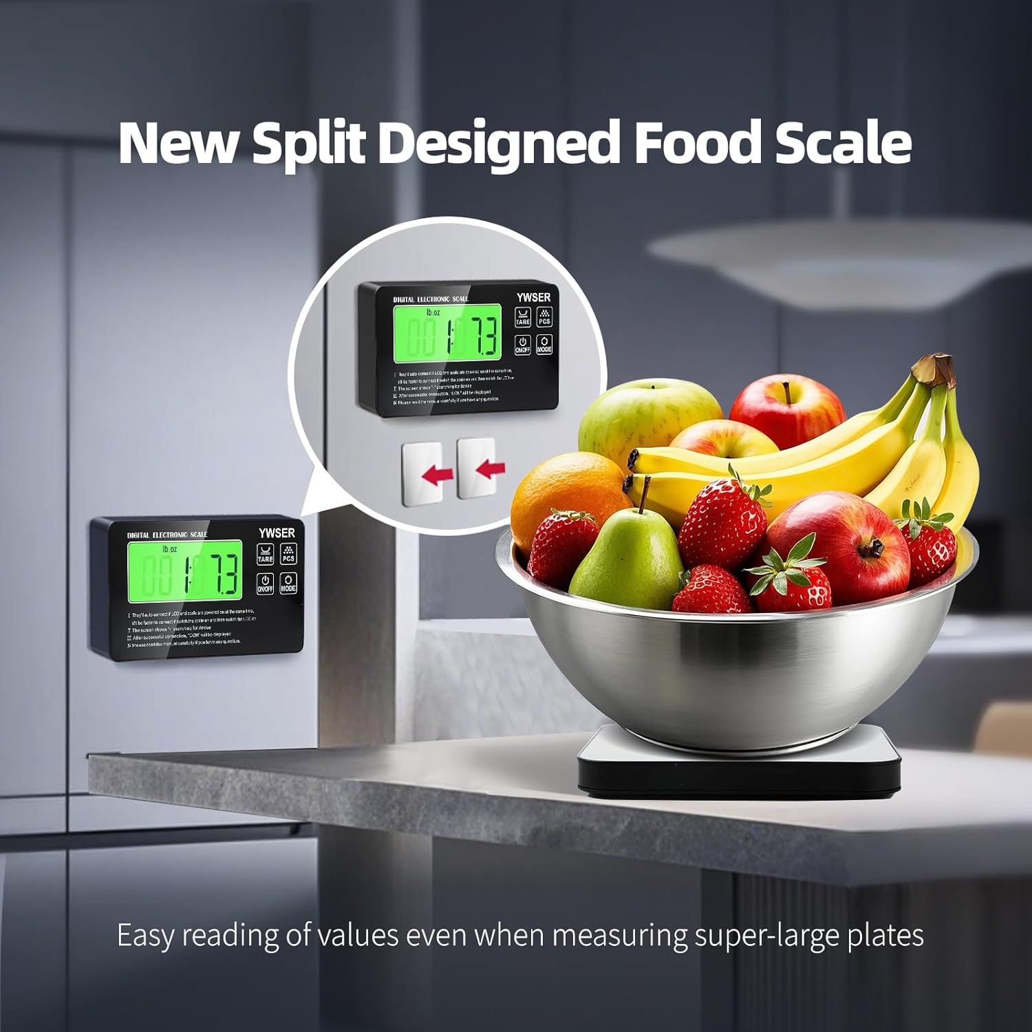 15 kg digitale Küchenwaage mit LCD-Fernanzeige, geteiltes Display für einfaches Ablesen und Reinigen, 1 g Präzision, 7 Einheiten, Tara-Funktion zum Backen, Kochen (Silber-Schwarz) – Bild 5
