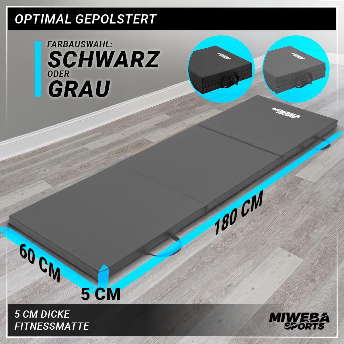 Miweba Sports Gymnastikmatte GM100 – klappbare Weichbodenmatte – 180 x 60 x 5 cm – rutschfeste Sportmatte – Fitnessmatte – Gymnastikmatte – Trainingsmatte – Bodenmatte – Spielmatte – Yogamatte – Bild 6