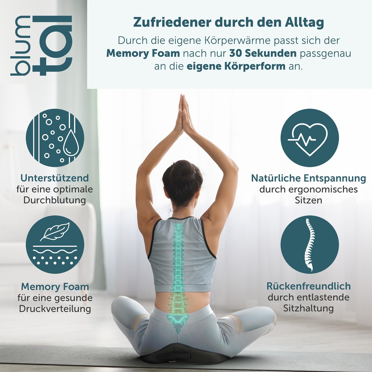 Blumtal Sitzkissen Bürostuhl – Keilkissen Schwarz Steißbeinkissen – Ergonomisches Autositzkissen – Hämorrhoiden-Sitzkissen Stuhl – Steißbeinkissen, Sitzkissen Stuhl – Optimales Bürostuhl-Sitzkissen – Bild 2