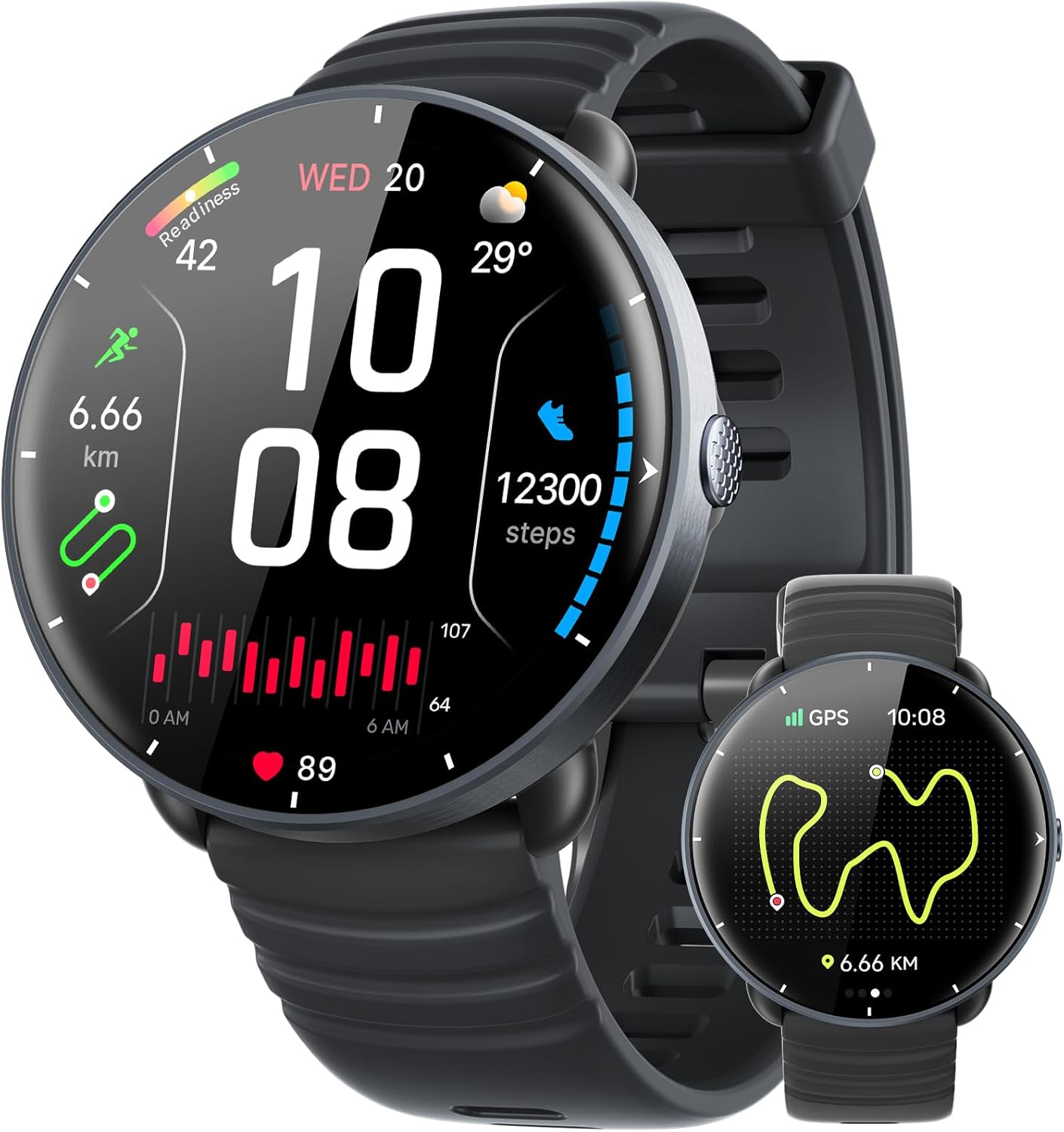 Parsonver Smartwatch Herren Damen, integriertes GPS, 5 ATM wasserdichte Schwimmuhr für Pool/offene Gewässer, Fitnessuhr mit AMOLED-Display, 100+ Sportmodi, Herzfrequenz, Schlafen (Schwarz, 42 mm)