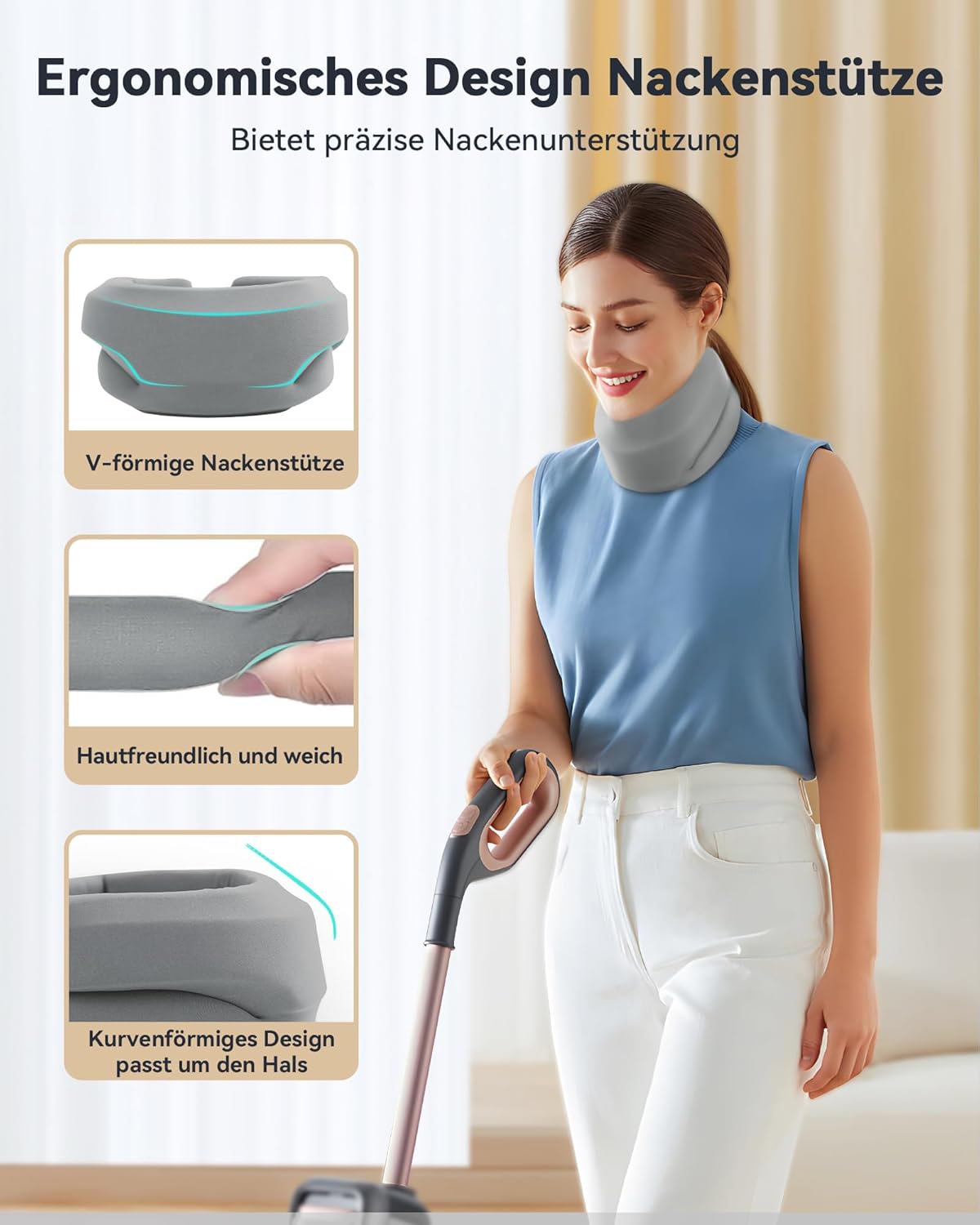 Nackenstütze bei Nackenschmerzen, weiche & verstellbare Nackenstütze zum Schlafen, Nackenstütze zur Unterstützung der Halswirbelsäule, Druckentlastung, für Damen und Herren (Grau, M) – Bild 2