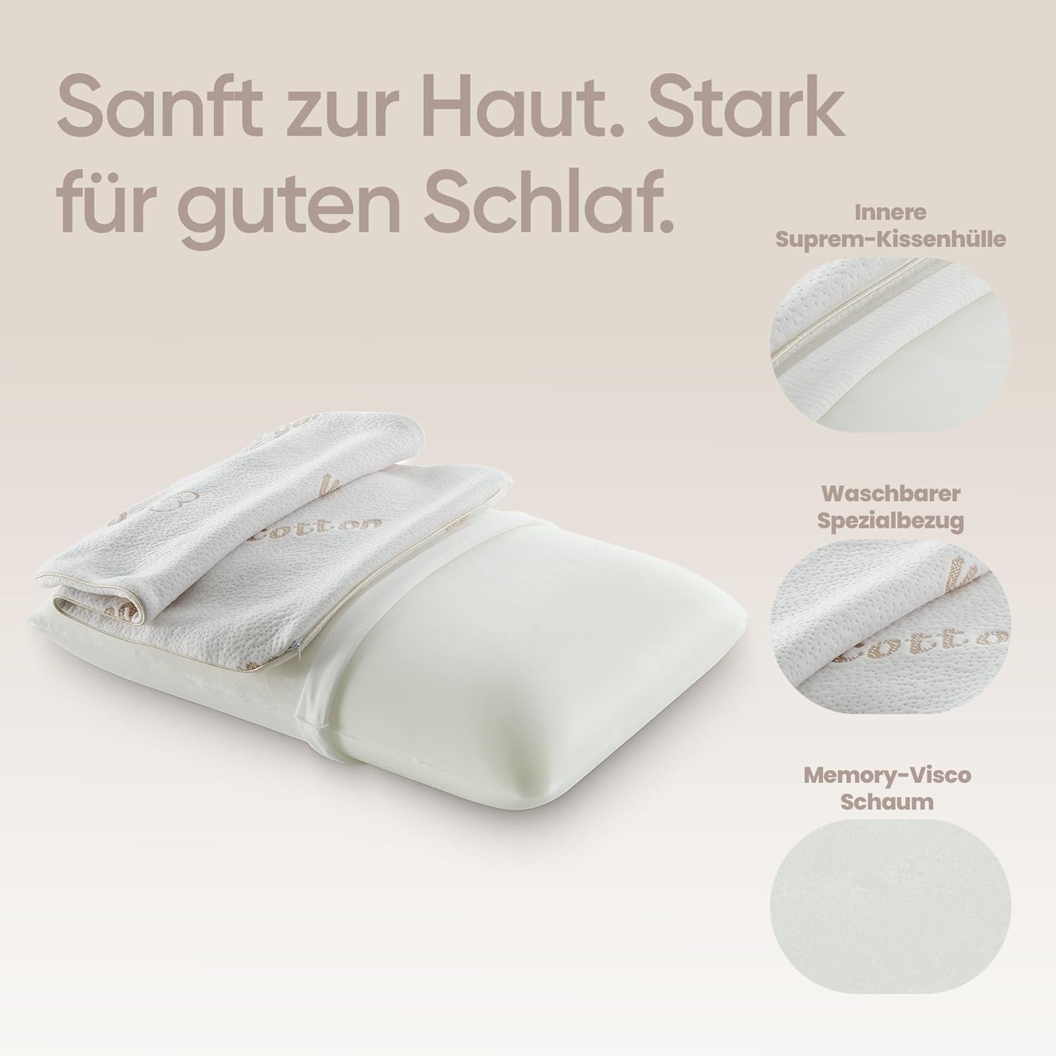 Bio-Baumwolle, orthopädisches Nackenstützkissen – mittelfest – für breite Schultern, Visco-Kissen, ergonomisch, hautfreundlich, natürlicher Schlafkomfort, Memory-Schaum-Kissen 15 cm hoch – Bild 5
