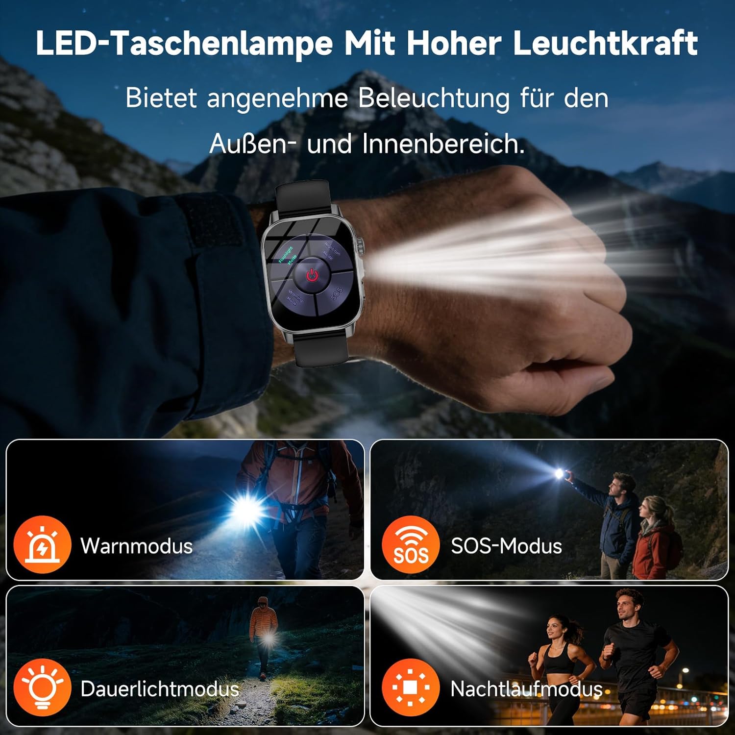 Smartwatch Herren Damen EKG/BI Harnsäure/BMI/HRV/LED-Licht, 2,0 Zoll Gesundheitsuhr mit 24H Druckmessung SpO2 Herzfrequenzmonitor Körpertemperatur Schlafmonitor SOS Notruf Fitnessuhr für – Bild 3