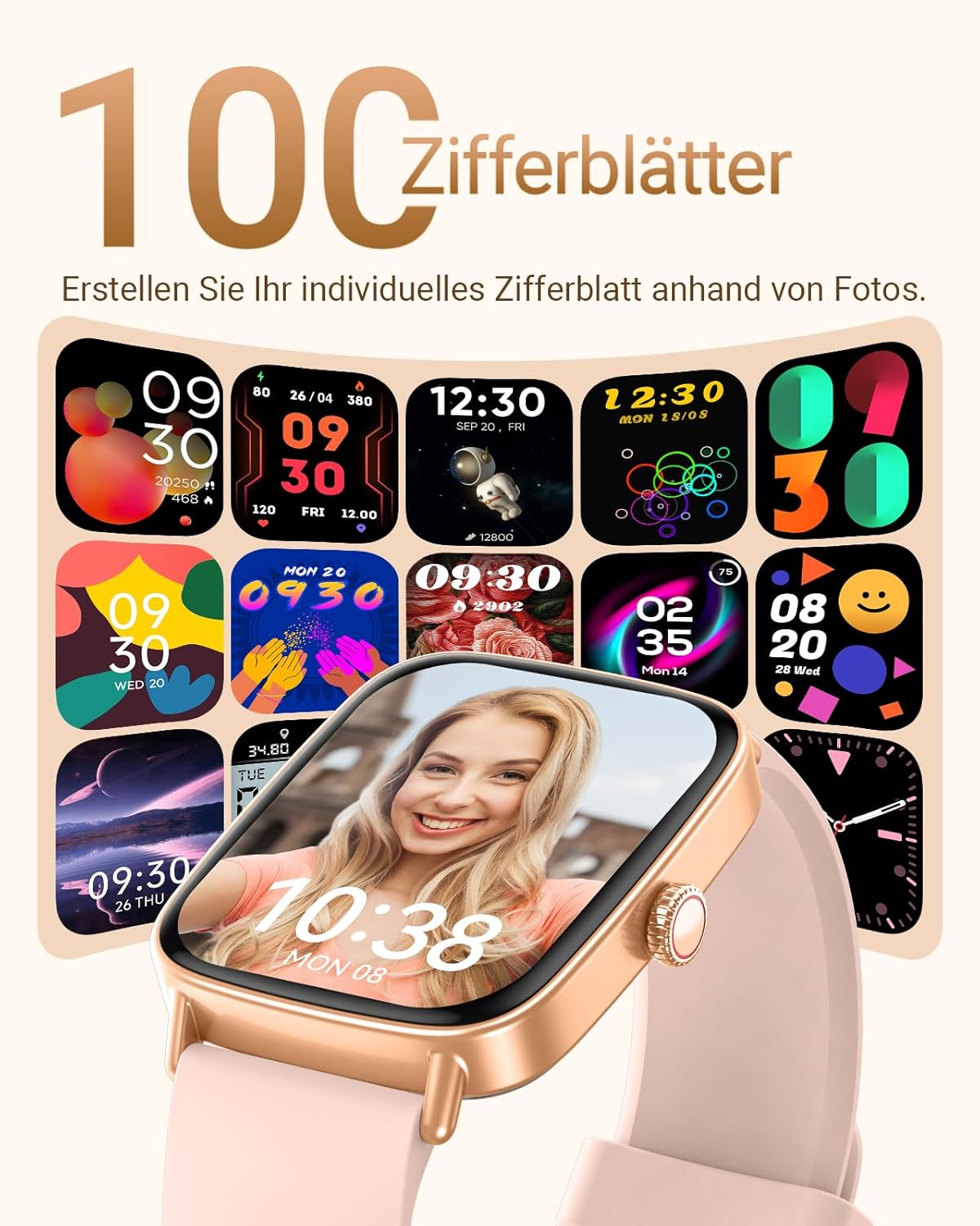 Fitpolo Damen Smartwatch mit Telefonfunktion, 1,85 Zoll Smartwatch, Fitnessuhr mit Herzfrequenz-SpO2-Schlafmonitor, Schrittzähler, 100+ Sportmodi, Sportuhr, IP68 wasserdichte Uhren für iOS – Bild 6