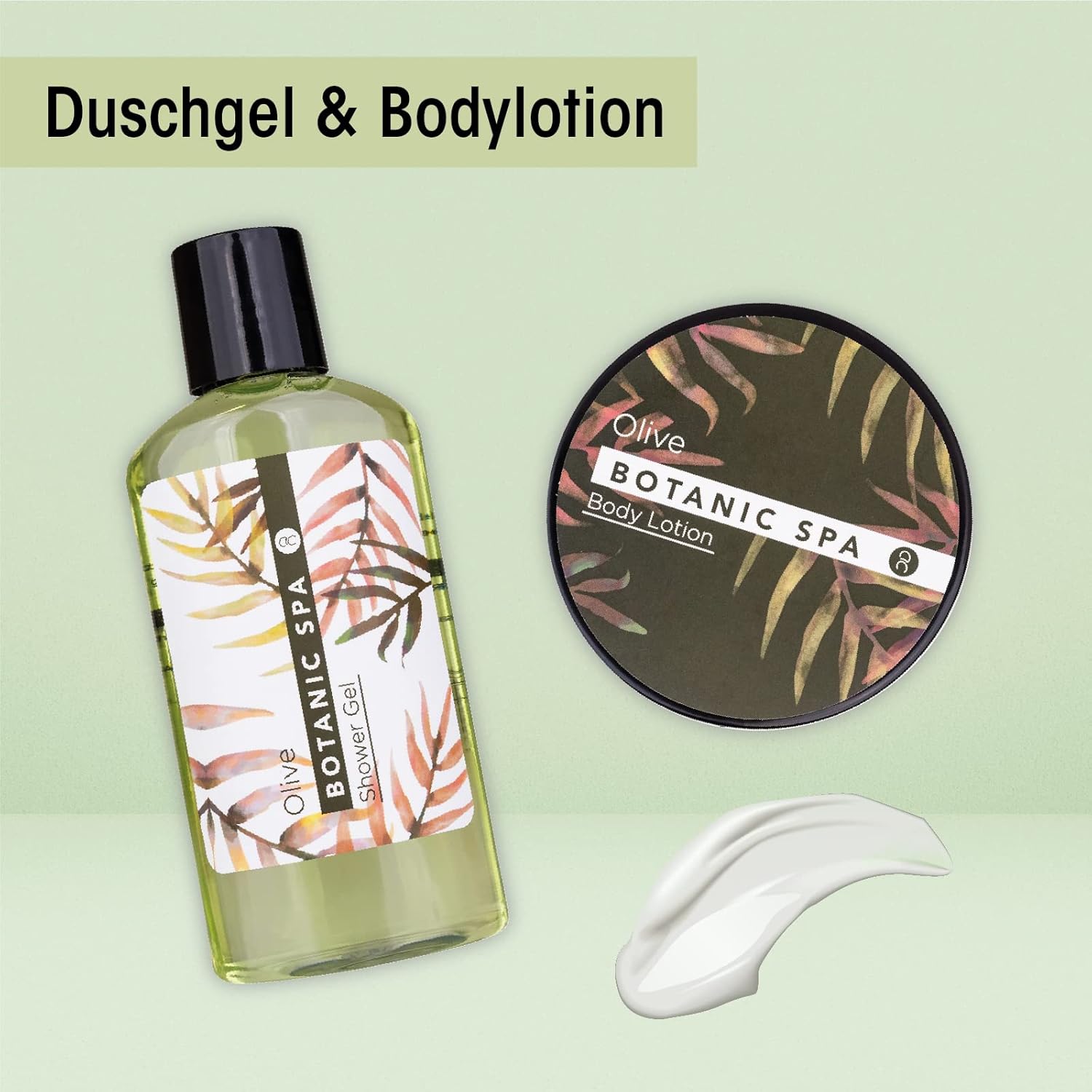 Accentra Olive Spa Badeset, Pflegeset für Damen mit 150 ml Duschgel, 60 ml Körperlotion, 150 g Badesalz und 10 g Netzschwamm im Seegraskorb, Wellness-Geschenkset für Geburtstag und Muttertag – Bild 4