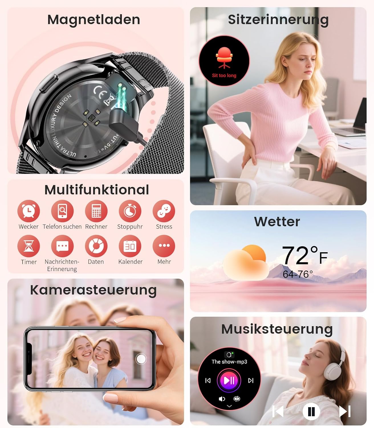 LIGE Damen Smartwatch (2 Armbänder), 1,43 Zoll HD AMOLED Display Smartwatch mit Telefonfunktion, Fitnessuhr, Sportuhr mit 120+ Sportmodi, Schlaftracking, Menstruationszyklus, Uhr für iOS/Android, Schwarz – Bild 8