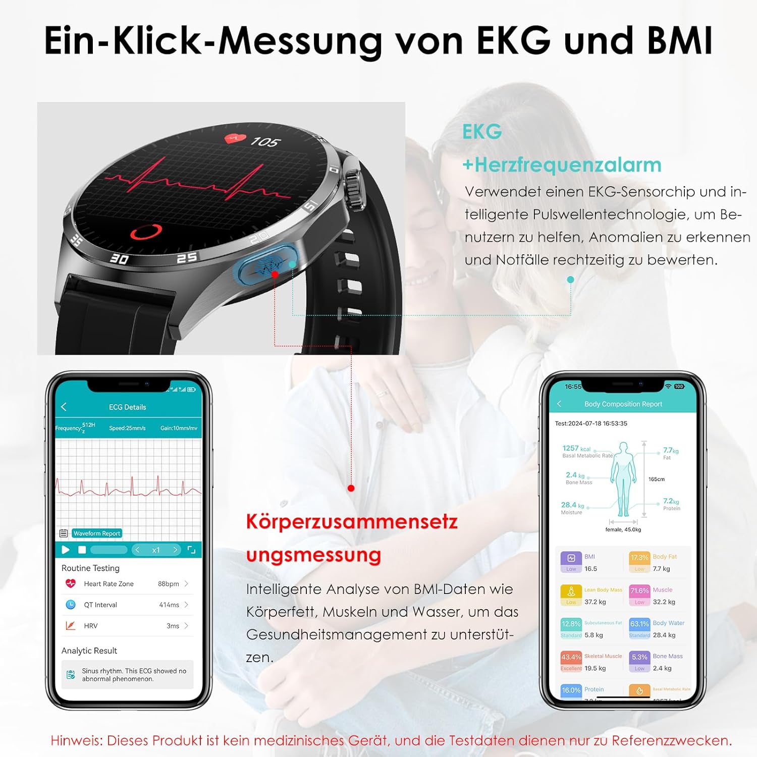 2026 Neu Smartwatch Herren mit EKG/ΒΙυτzυcker/BMI/Harnsäure/Schlaf/Aρnοe-Monitor Rund 1,43"AMOLED Fitness Gesundheitsuhr mit 24h Blutdruck Herzfrequenz SPO2,Bluetooth-Anrufe SOS-Notruf für iOS Android – Bild 2