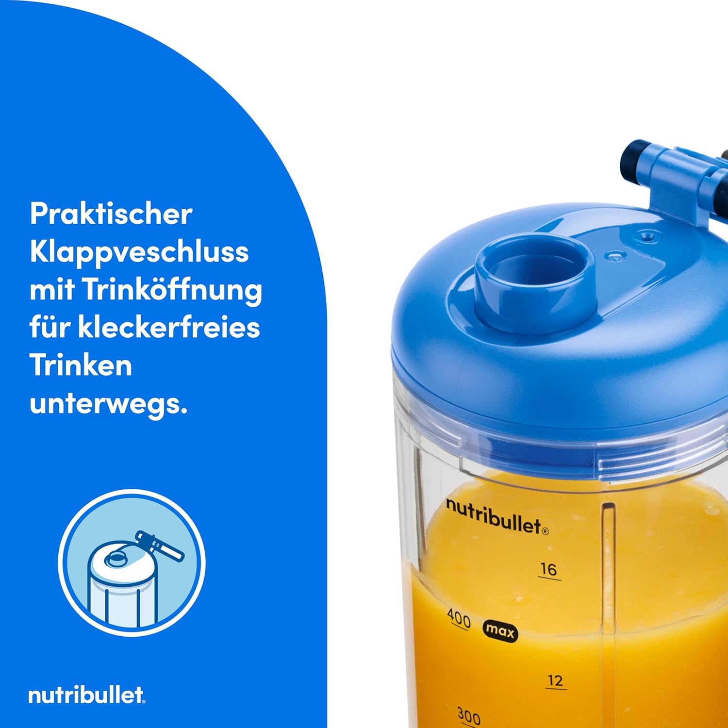Nutribullet Flex 590 ml tragbarer Smoothie-Mixer mit Trinkdeckel, zerkleinert Eis und gefrorene Früchte, USB-C, Tragegurt, BPA-freier Becher, leicht zu reinigen, blau (NBP013BL) – Bild 6